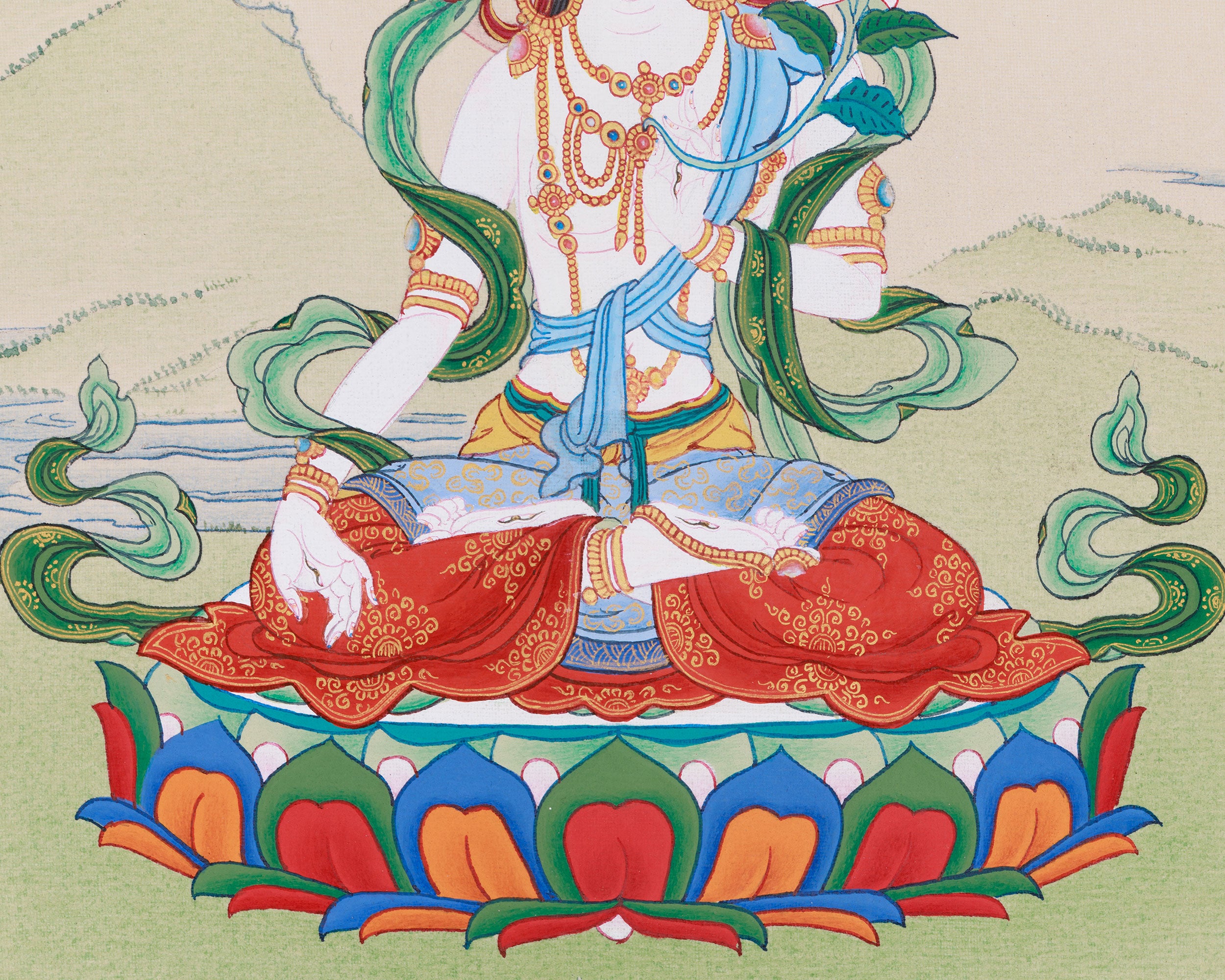 Female Buddhist White Tara Thangka | Symbol of Divine Protection and Peace