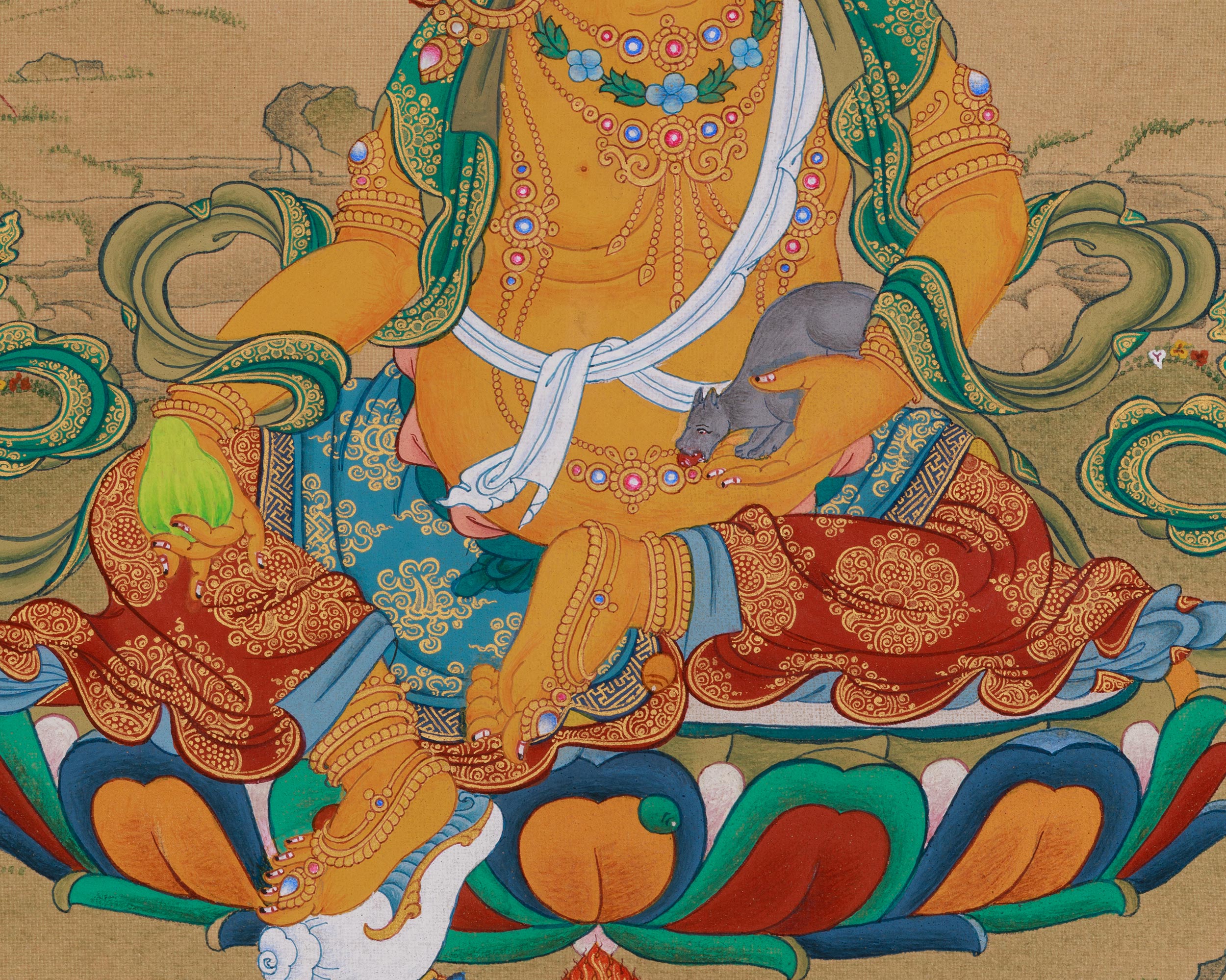 Sacred Thangka of Dzambhala with Ratnasambhava | Buddha of Wealth and Wisdom