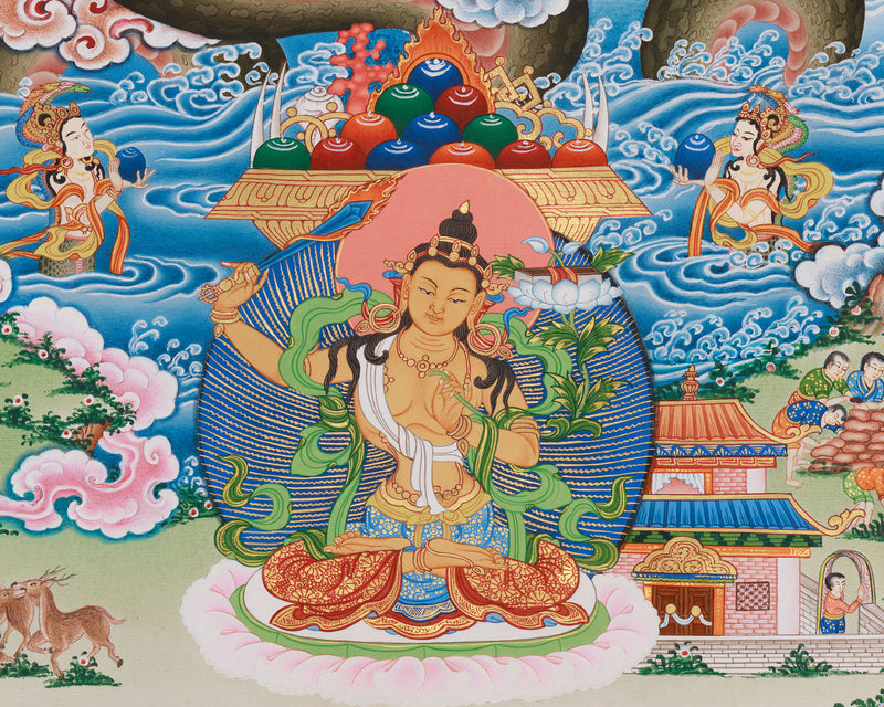 Swayambhunath Stupa with Manjushri Thangka Print | Depicting the Sacred Bodhisattva of Wisdom