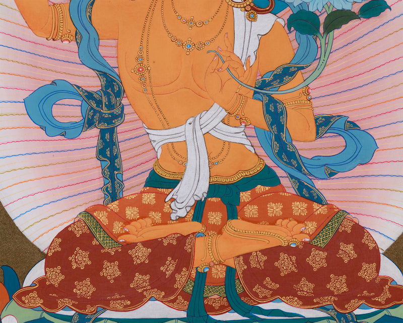 Enlightened Bodhisattva Manjushri Thangka | Supreme Wisdom & Compassion