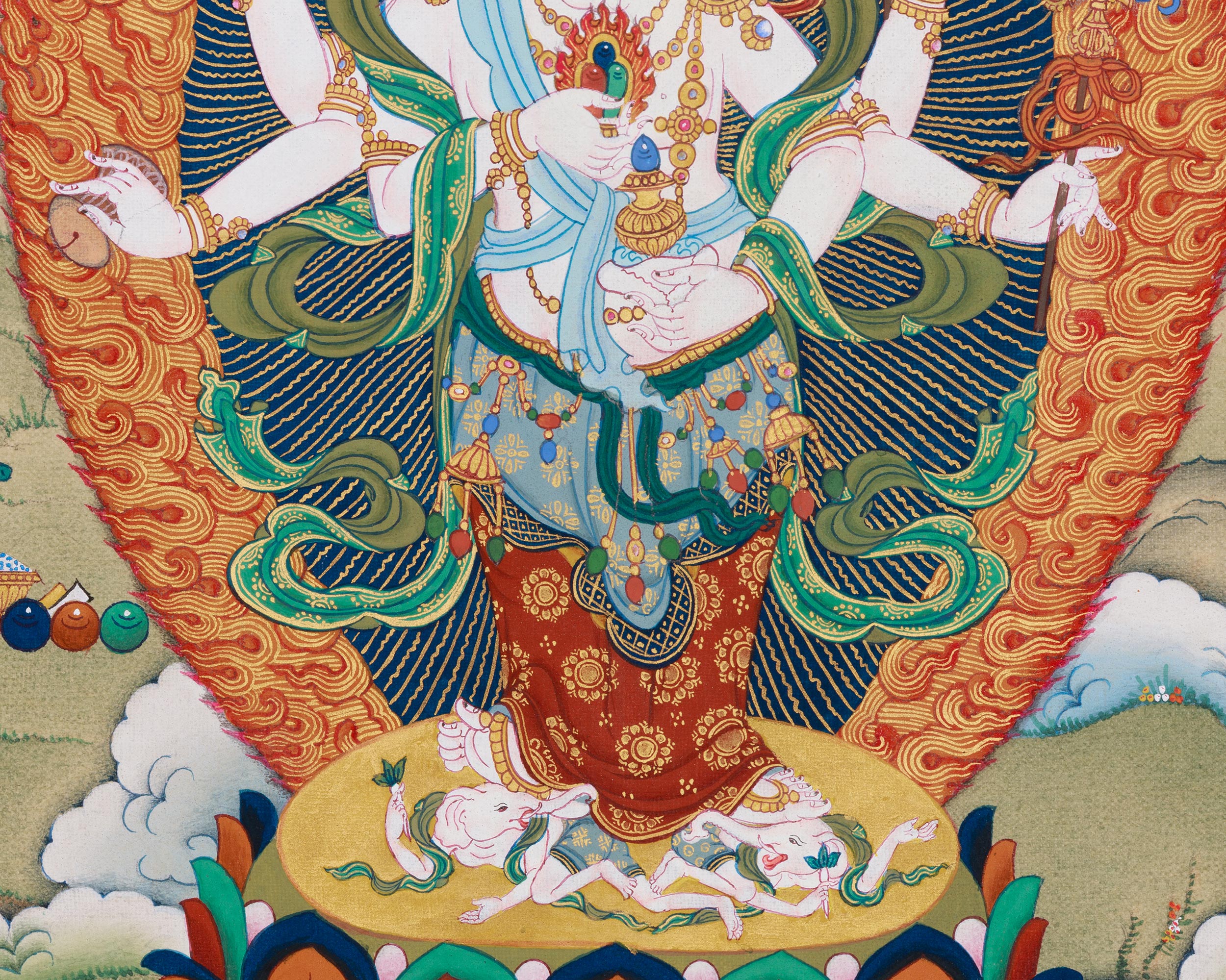 Sacred Buddhist Deity White Mahakala | Thangka of the Prosperity Guardian