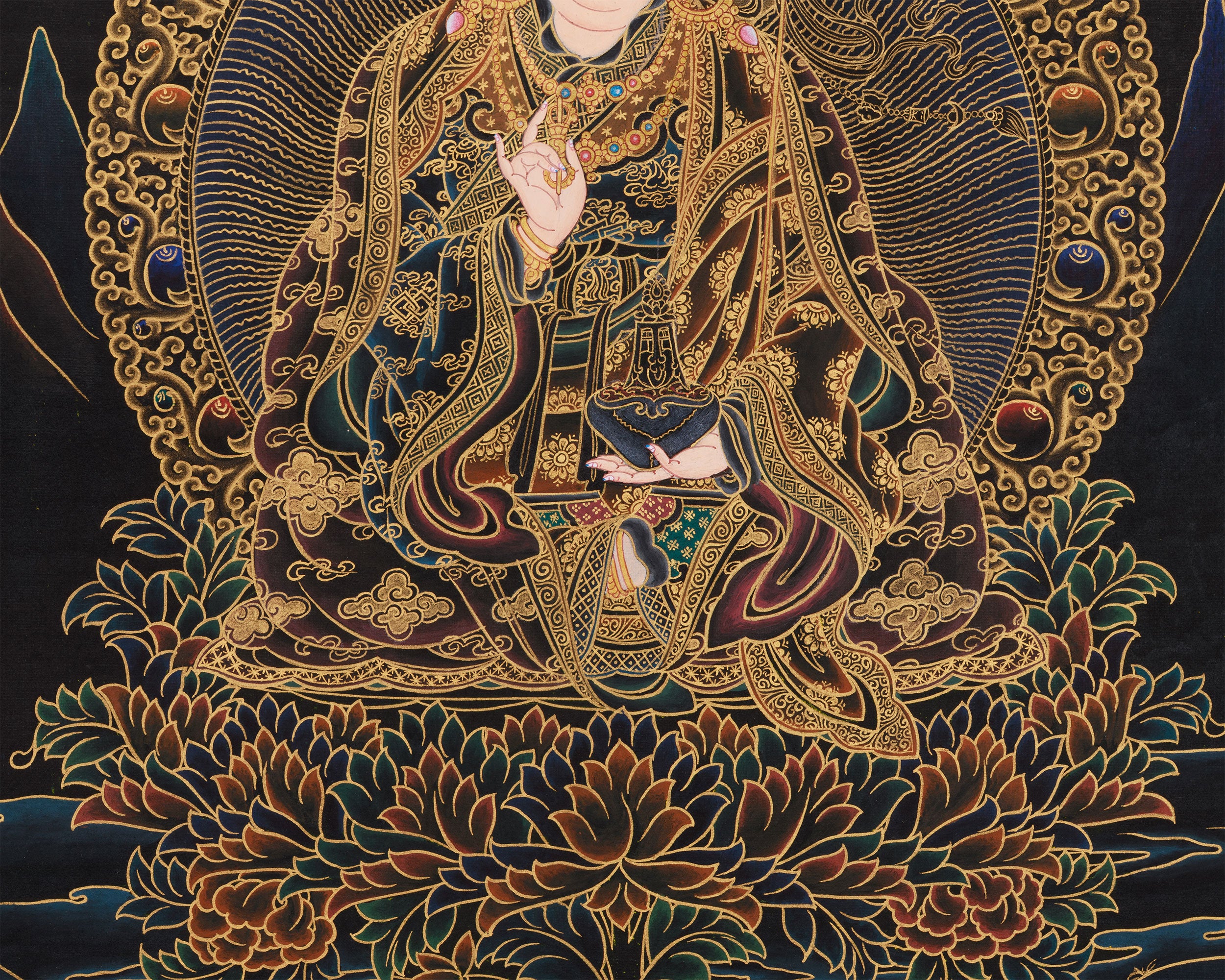 Peaceful Padmasambhava Painting | Embodying Wisdom and Serenity in Nakthang Style