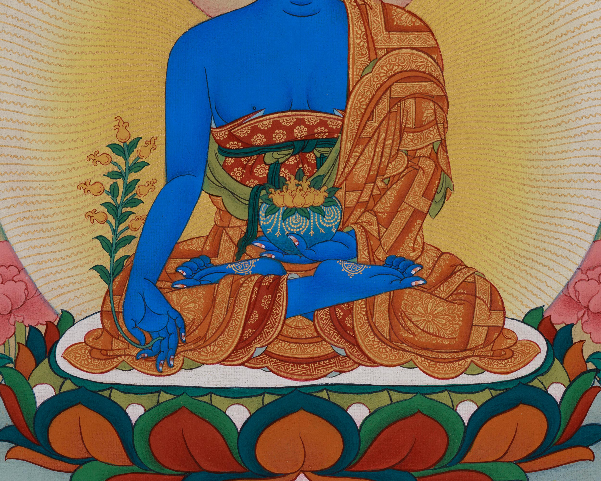 Asta Medicine Buddha Thangka | Sacred Eight Medicine Buddhas Healing Artwork