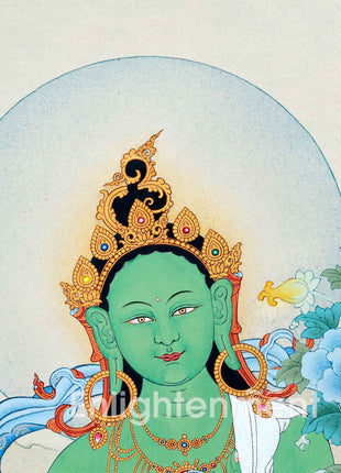 Tibetan Tara Goddess, Mother Green Tara Thangka | Traditional Painting
