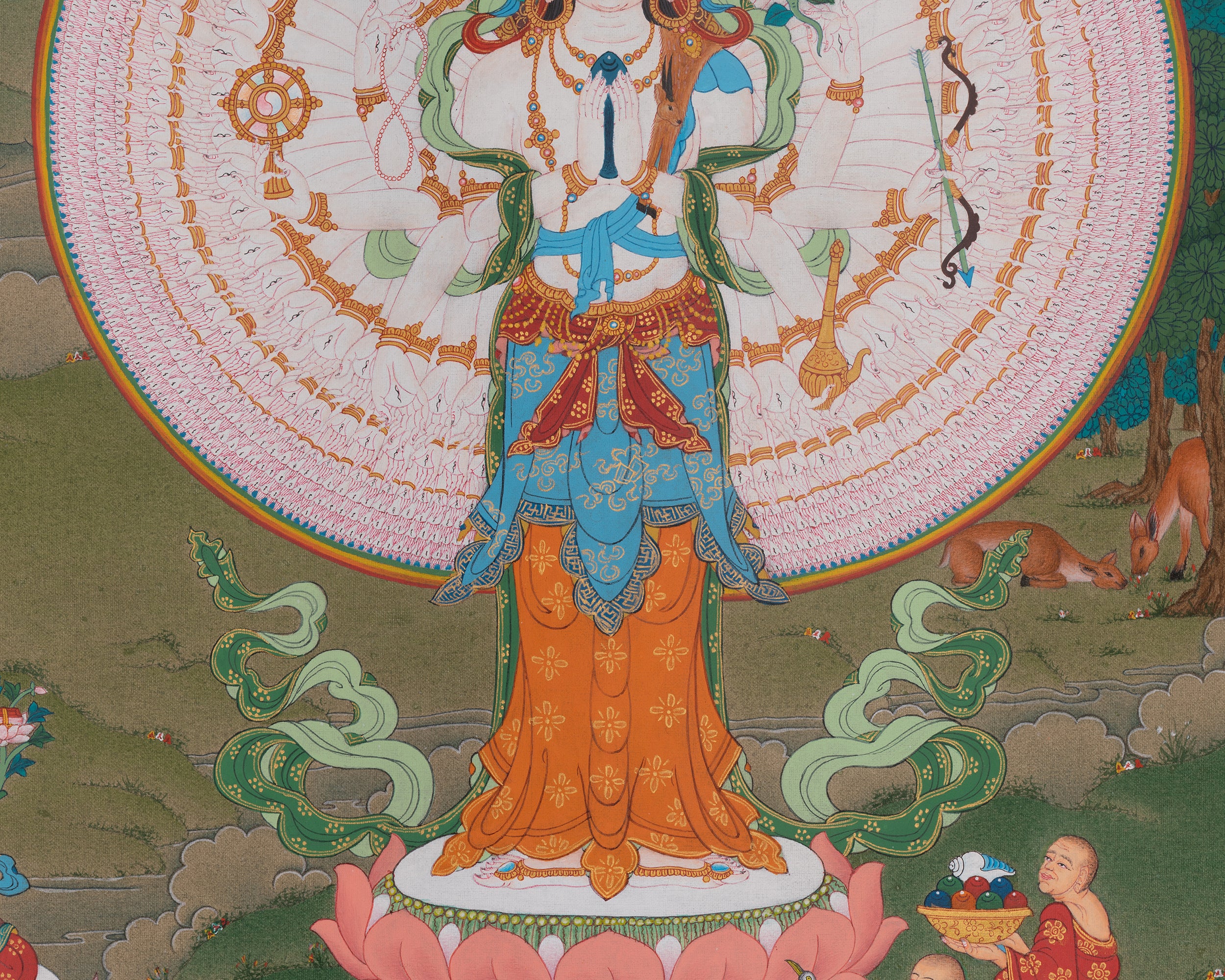 1000 Armed Avalokiteshvara Artwork | Hand-Painted Tibetan Spiritual Thangka