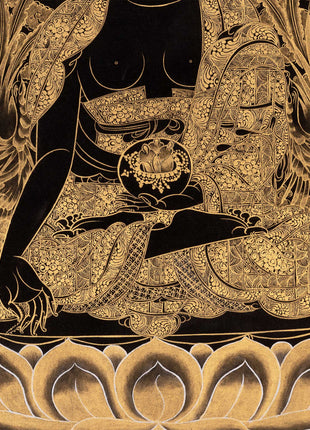 Black and Gold Style Medicine Buddha | Original Hand-Painted Tibetan Thanka | Healing Buddha |