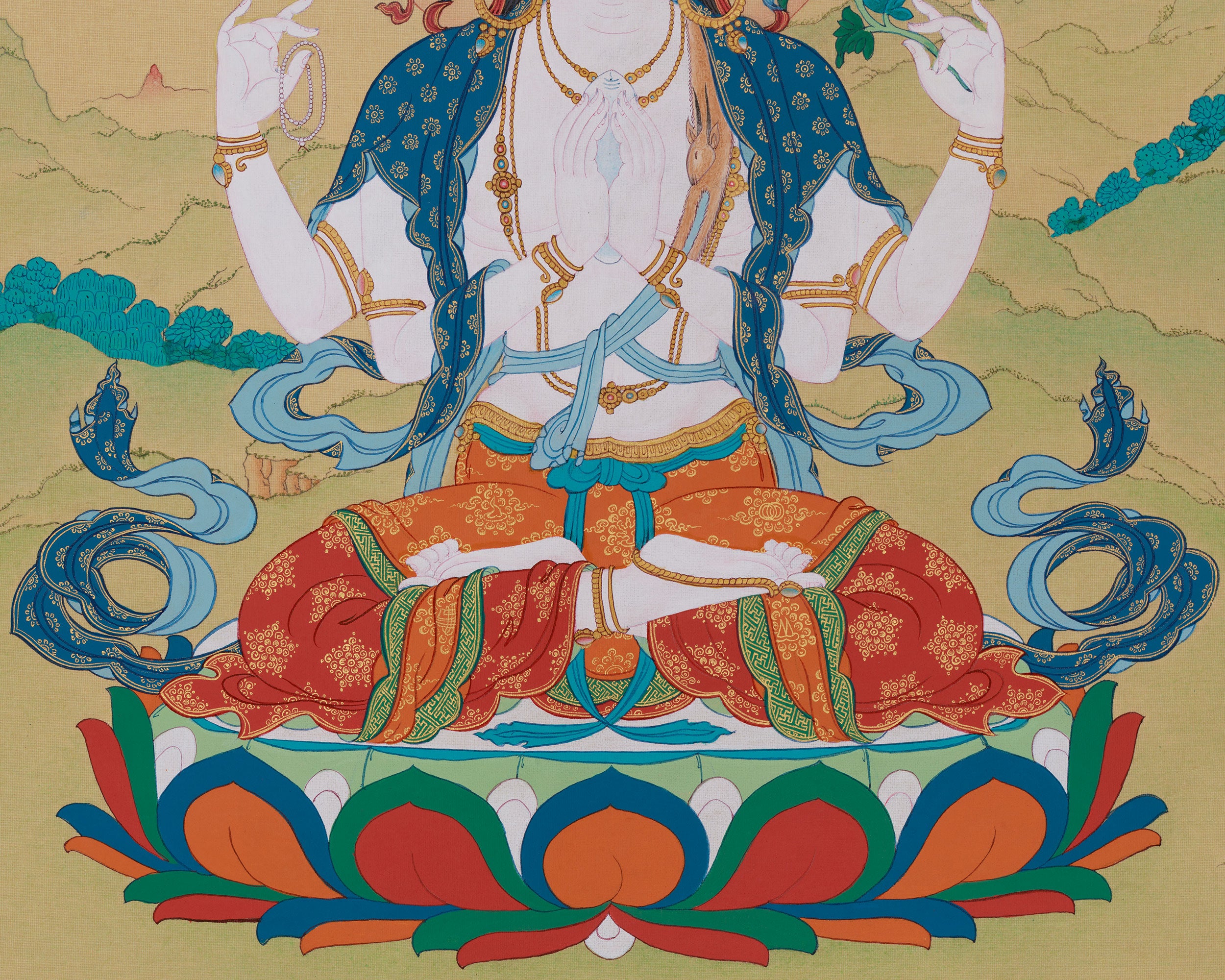 Bodhisattva of Compassion, Chenrezig Thangka | 4-Arms Avalokiteshvara