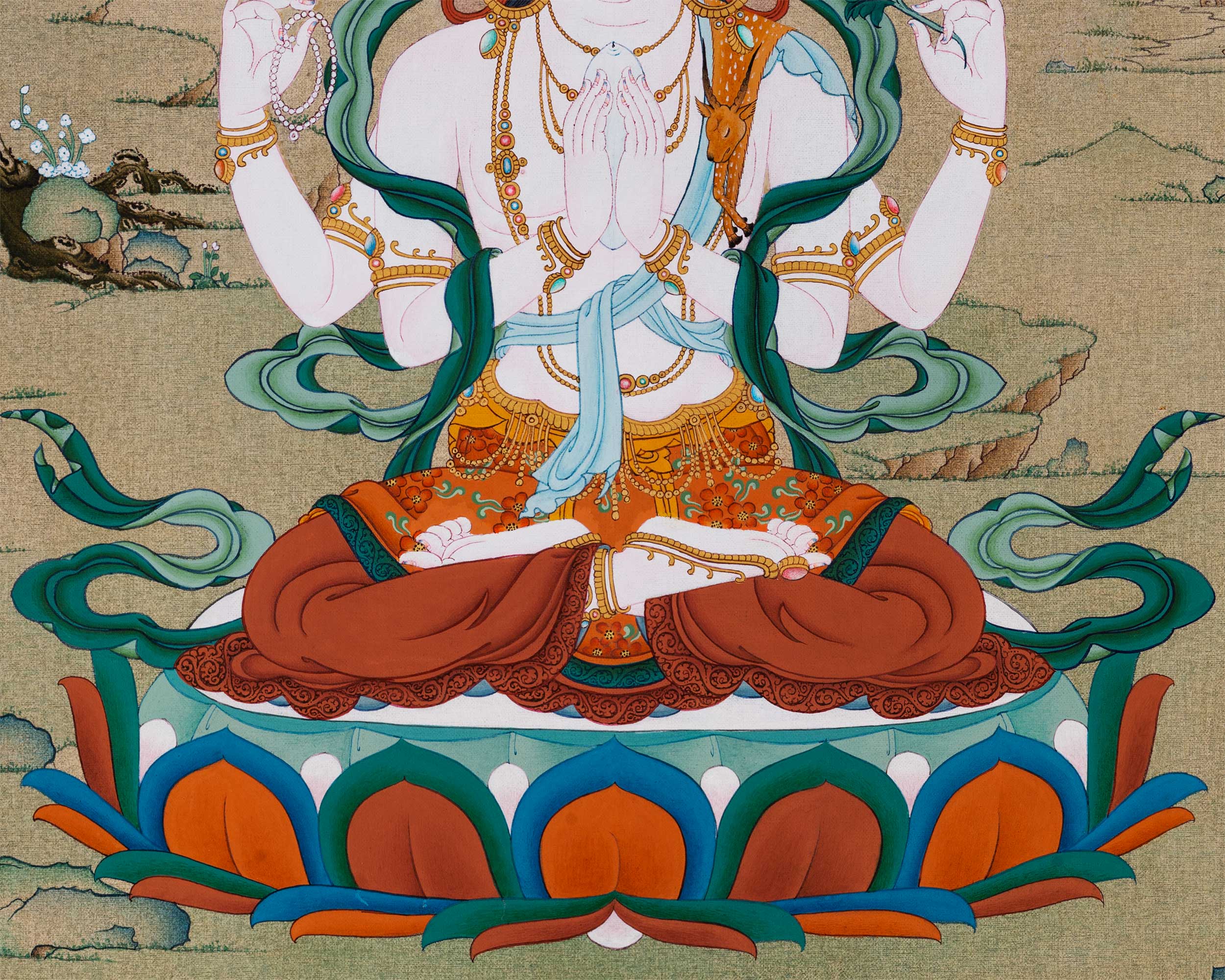 Avalokiteshvara Buddha Thangka | Hand-Painted Buddhist Deity Painting