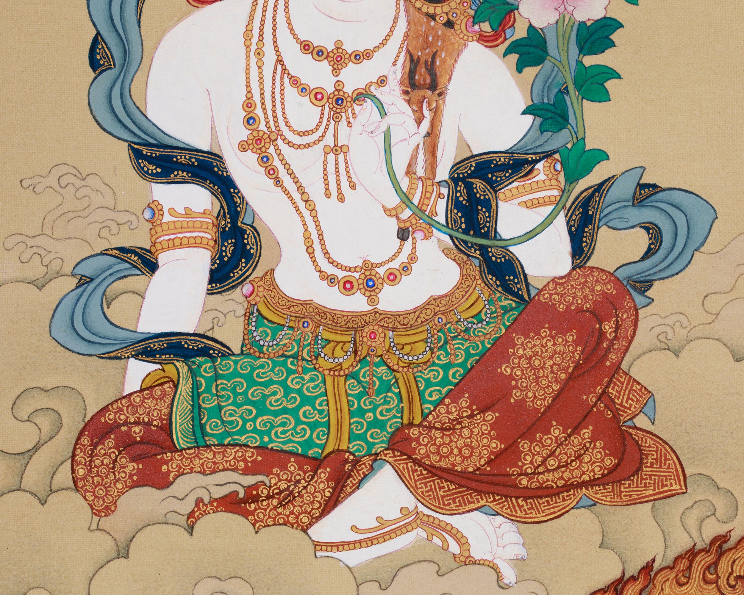 Bodhisattva Chenrezig Featuring Manjushri and Vajrapani Thangka | LHASA Hues