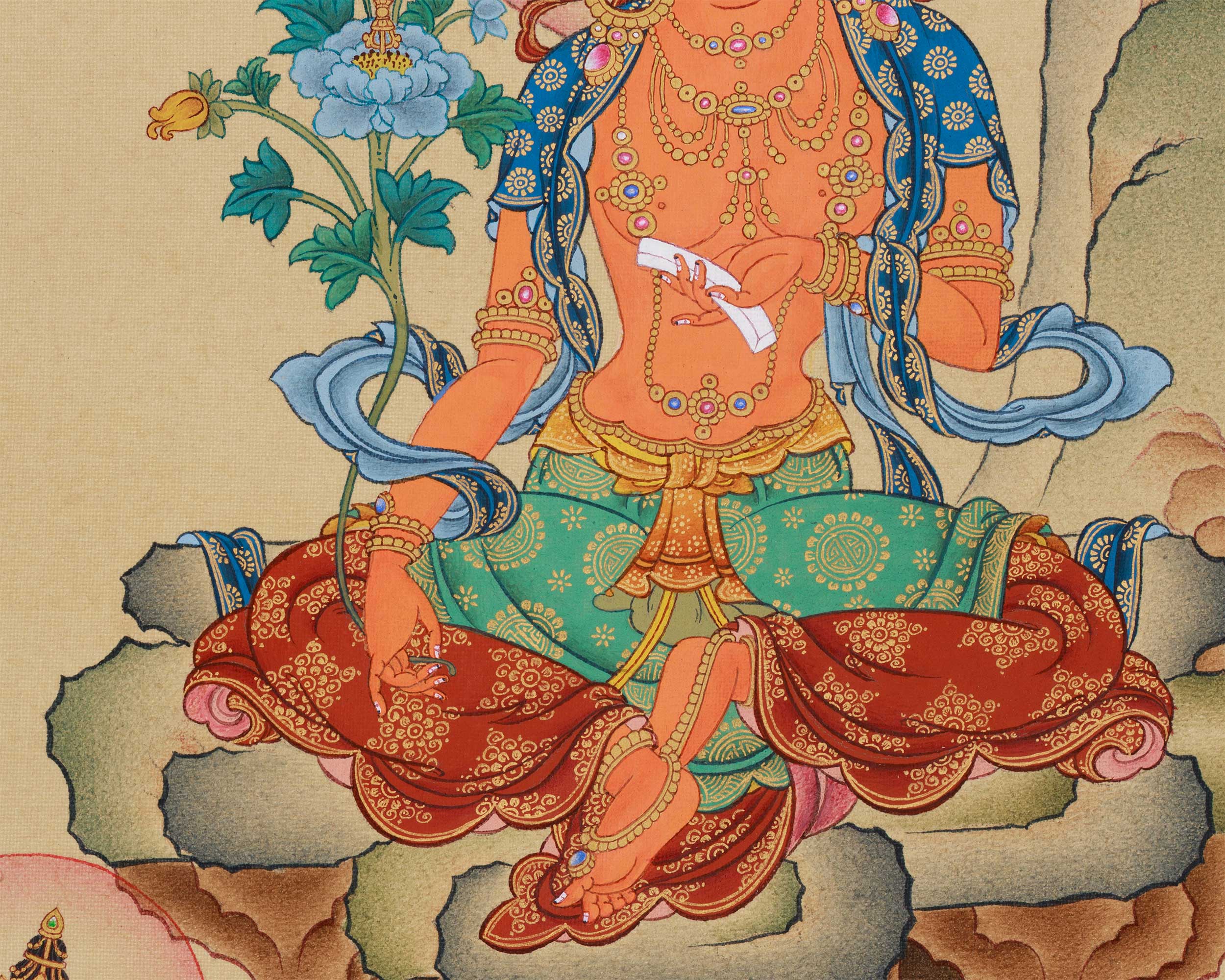 Bodhisattva Manjushri with Chenrezig and Vajrapani | Tibetan Trinity of Enlightenment