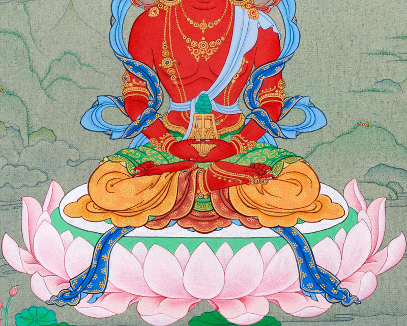 Amitayus Buddha of Infinite Light | Small Thangka Art for Meditation