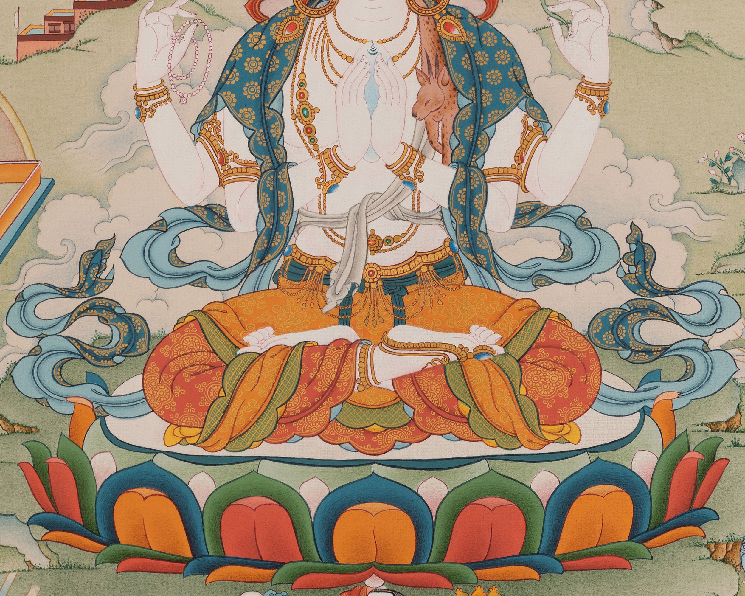 Buddha of Compassion Chenrezig Thangka | Divine Mercy and Enlightened Presence