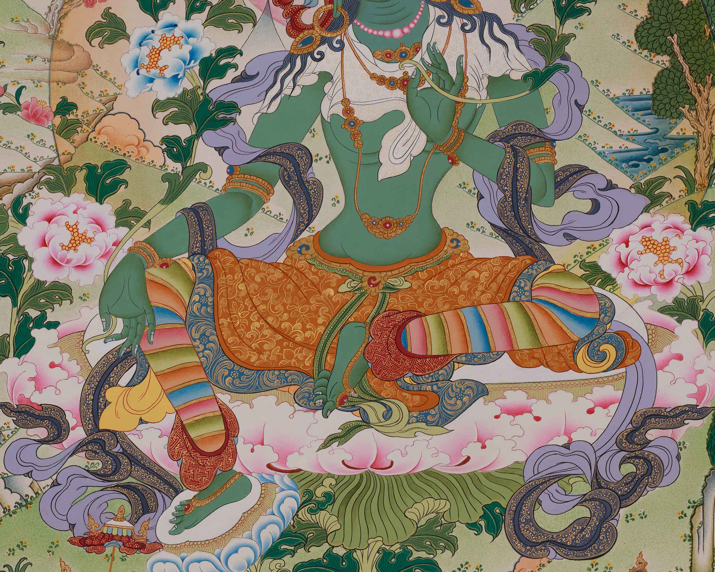 Tibetan Bodhisattva Green Tara Thangka | Shyama Tara | Mother of Liberation