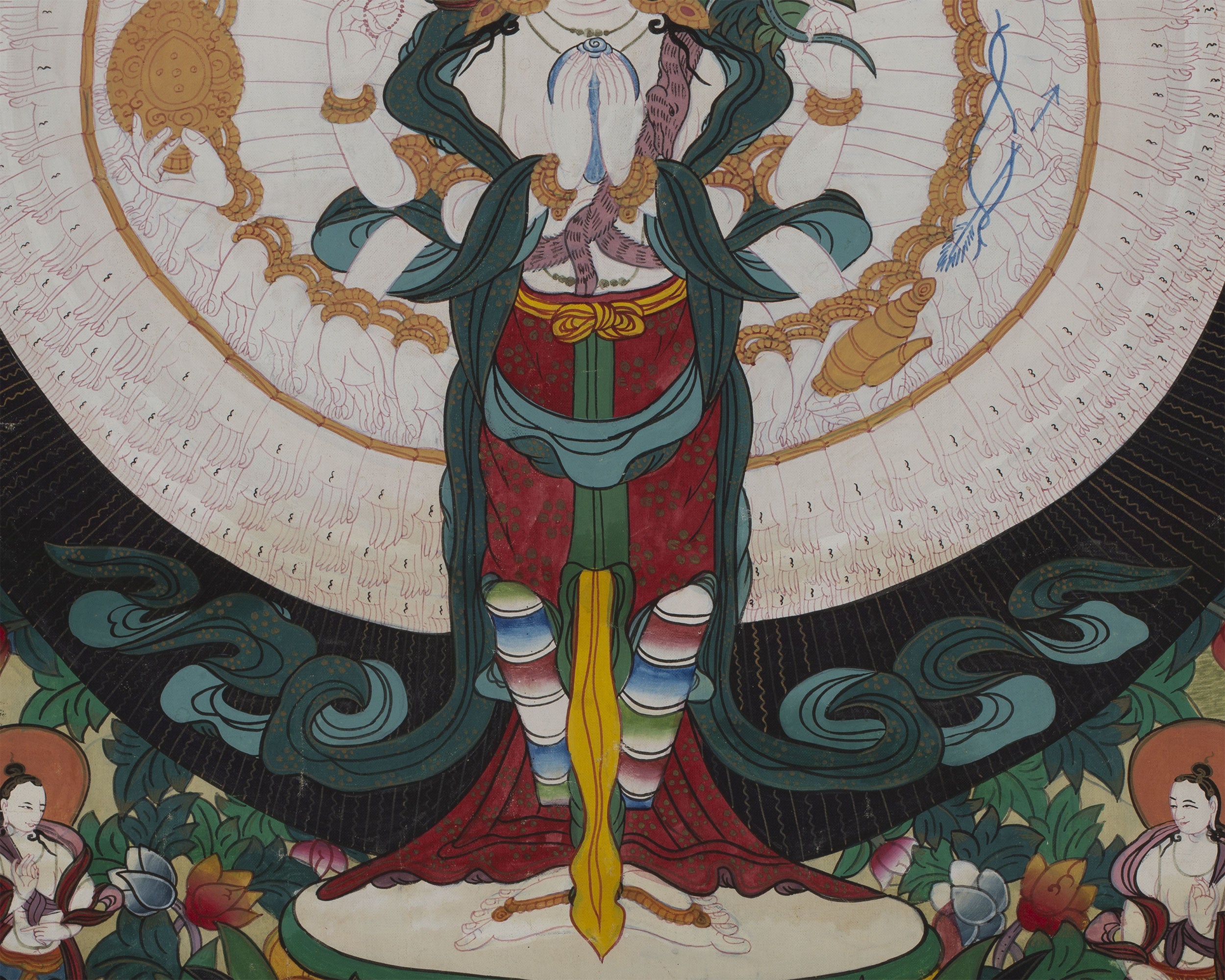 Vintage Thousand Armed Avalokiteshvara Thangka | BROCADE MOUNTED