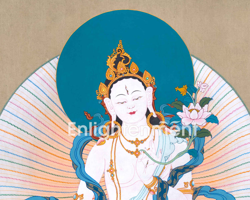 Hand Painted White Tara Thangka | Goddess Of Compassion | Traditional Wall Decor