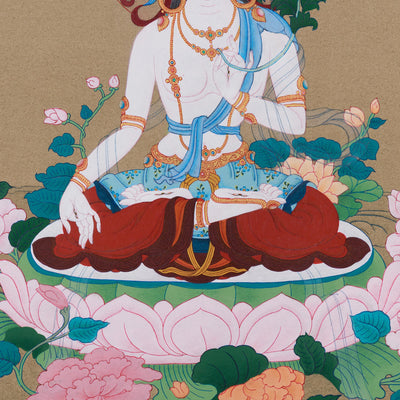 Female Bodhisattva White Tara Thangka | Handmade Sita Tara Painting