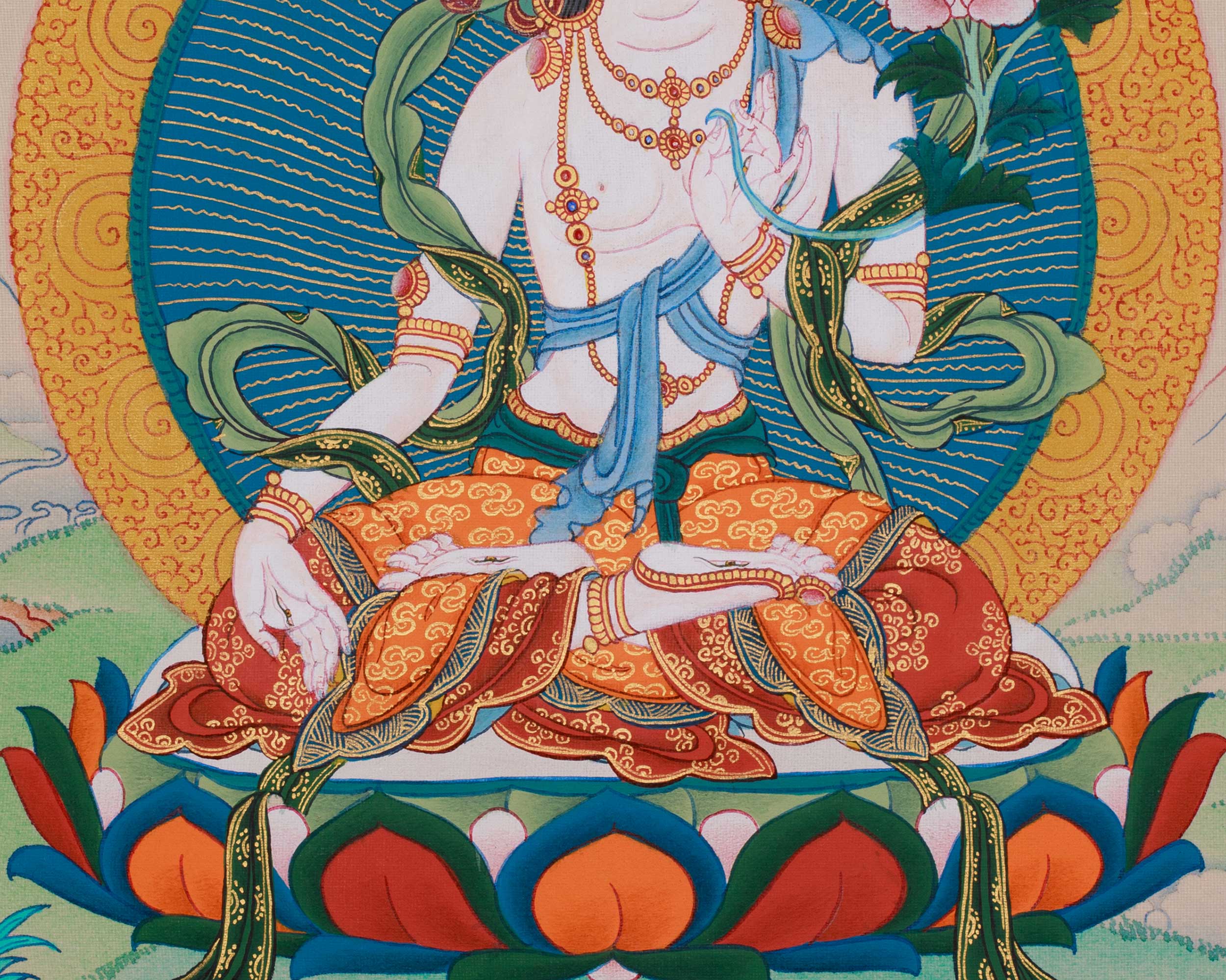Thangka of Long Life Goddess White Tara | The Female Bodhisattva of Healing