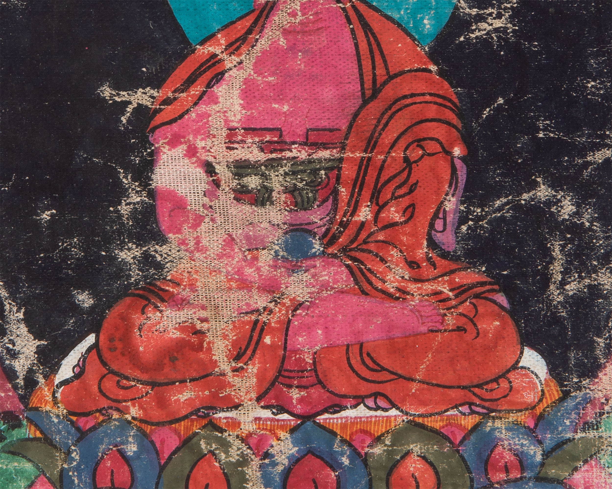 Vintage Amitabha Buddha Thangka | Brocade Mounted Thangka | Tibetan Wall Decoration Art