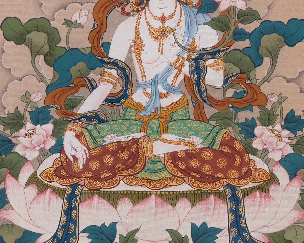 White Tara Hand-painted Thangka | Seven Eyed Deity | Healing Goddess