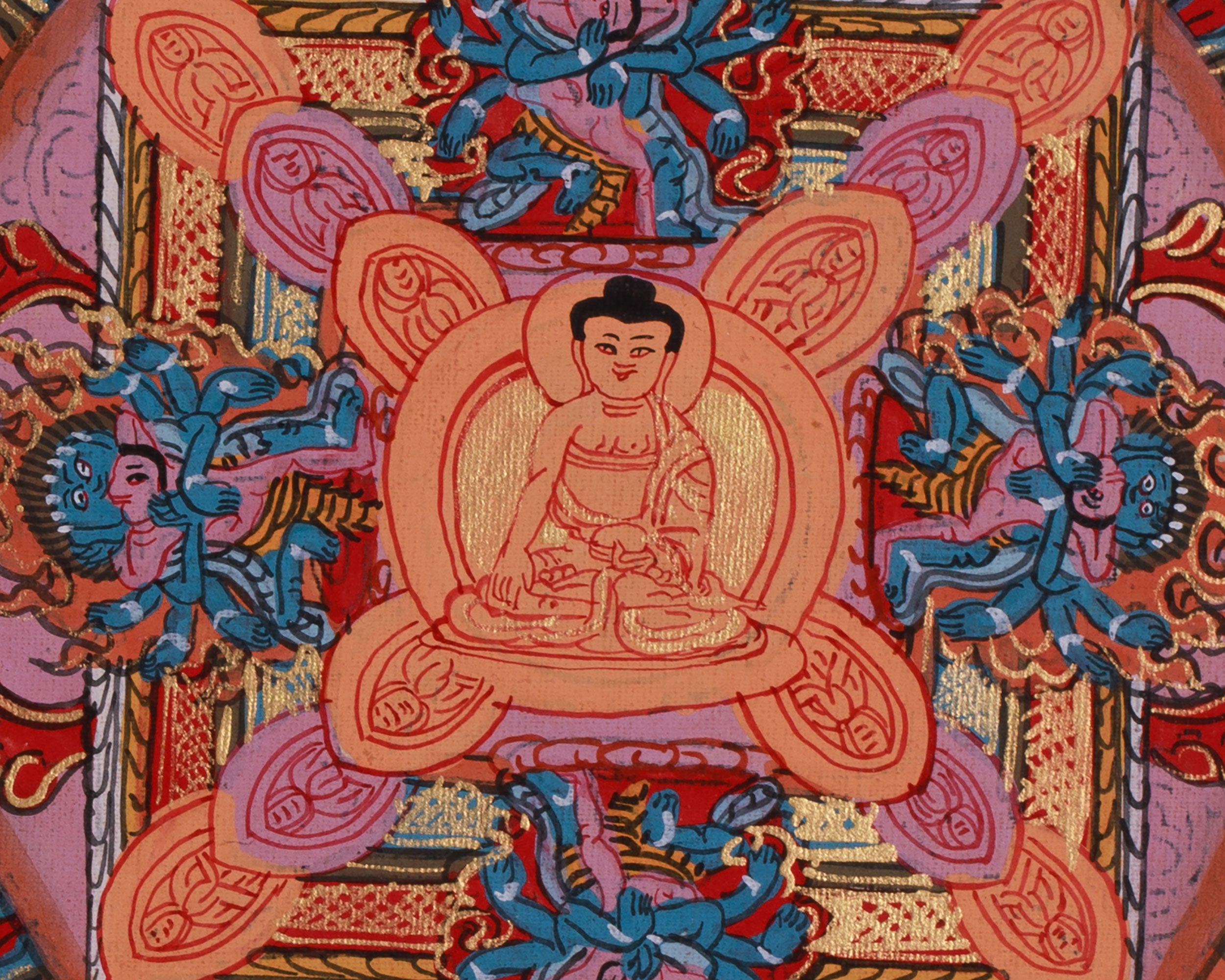 Small Buddha Mandala Thangka | Cosmic Enlightenment & Dharma Protectors