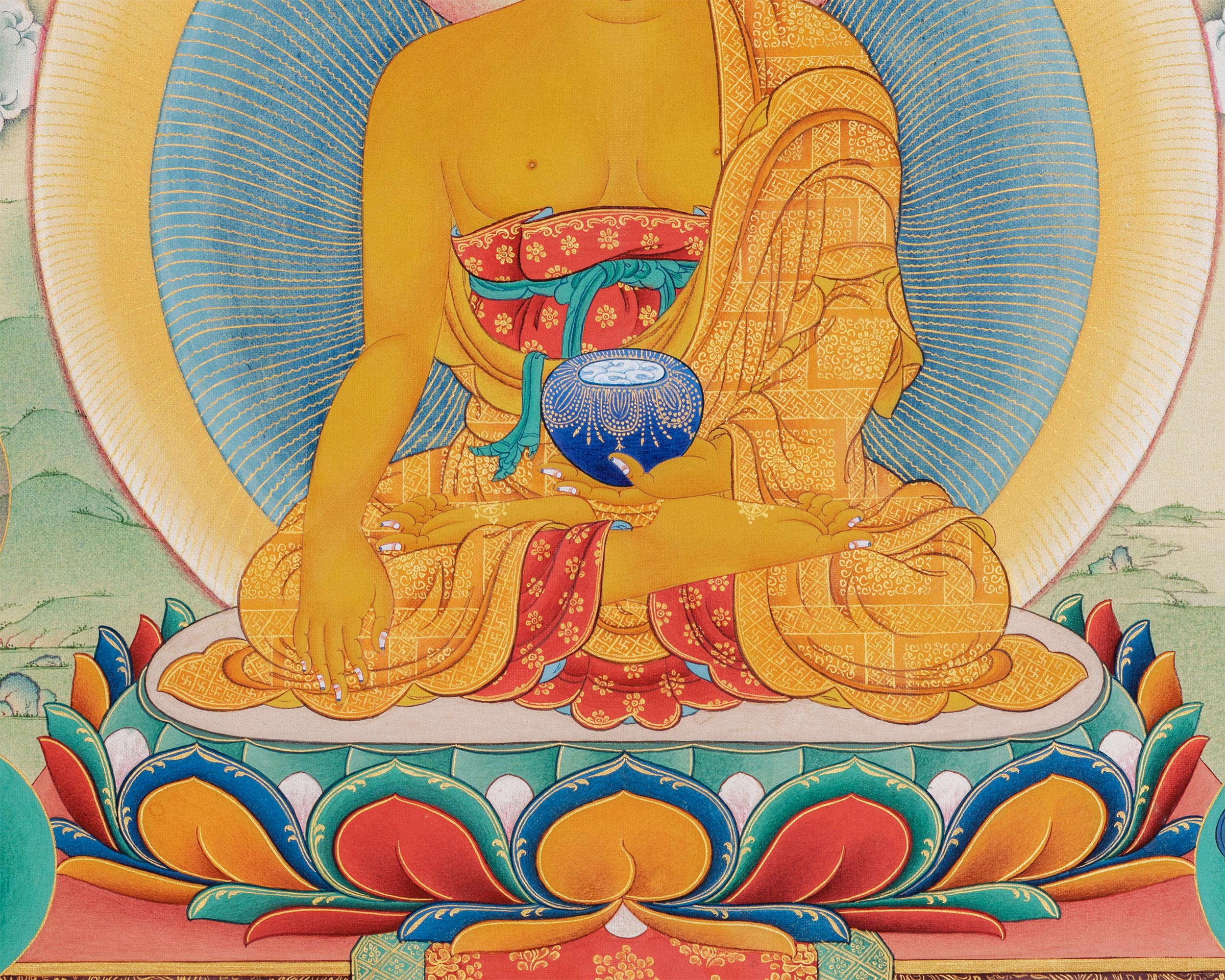 Buddha Shakyamuni Thangka, 35 Buddhas of Confession, Thangka Print