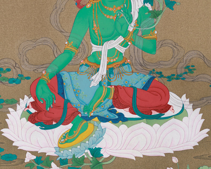 Shyama Green  Tara, Buddhist Goddess Tara Thangka | Embrace Compassion and Resilience