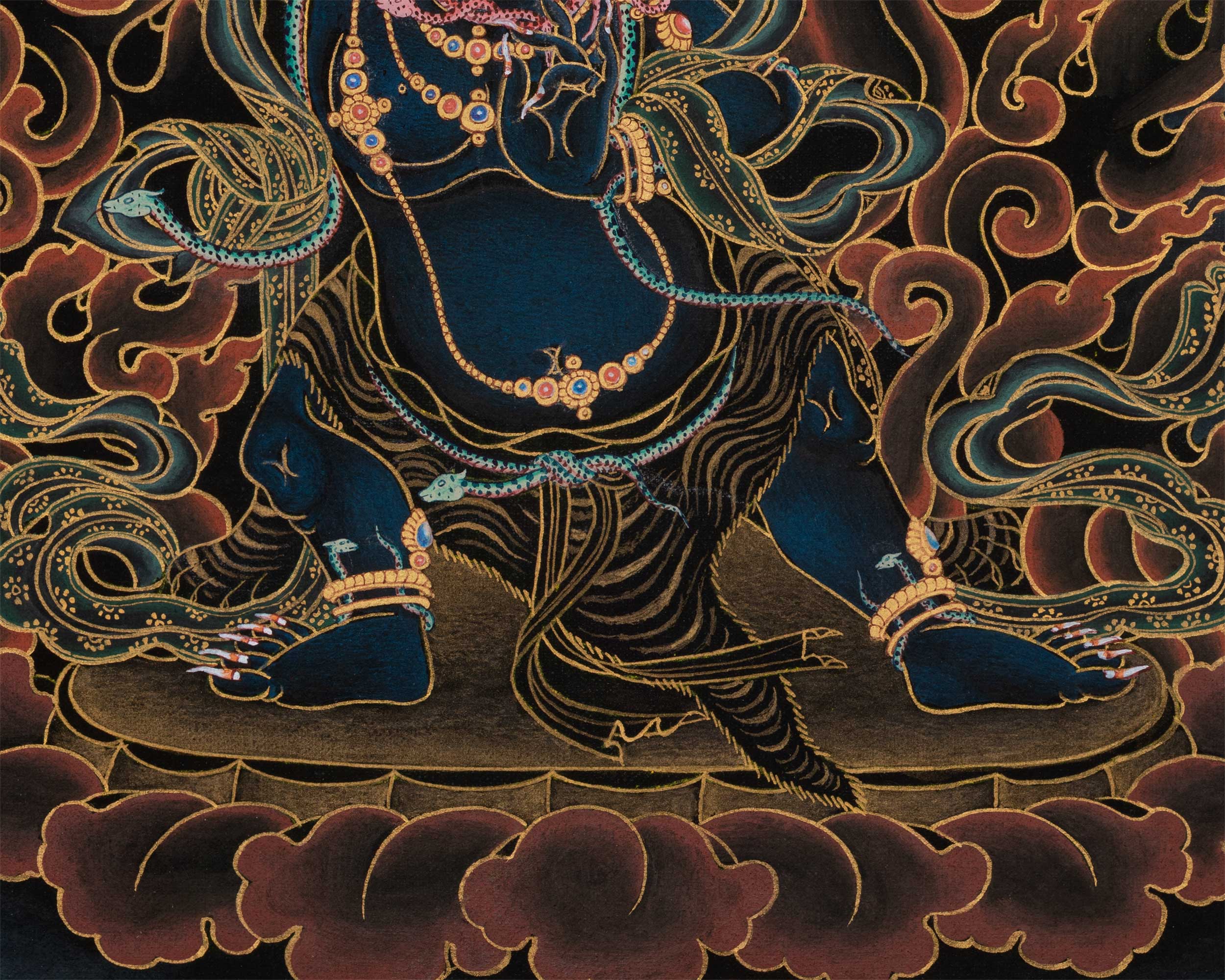 Exquisite Black and Gold  Vajrapani Thangka | Traditional Buddhist Artwork