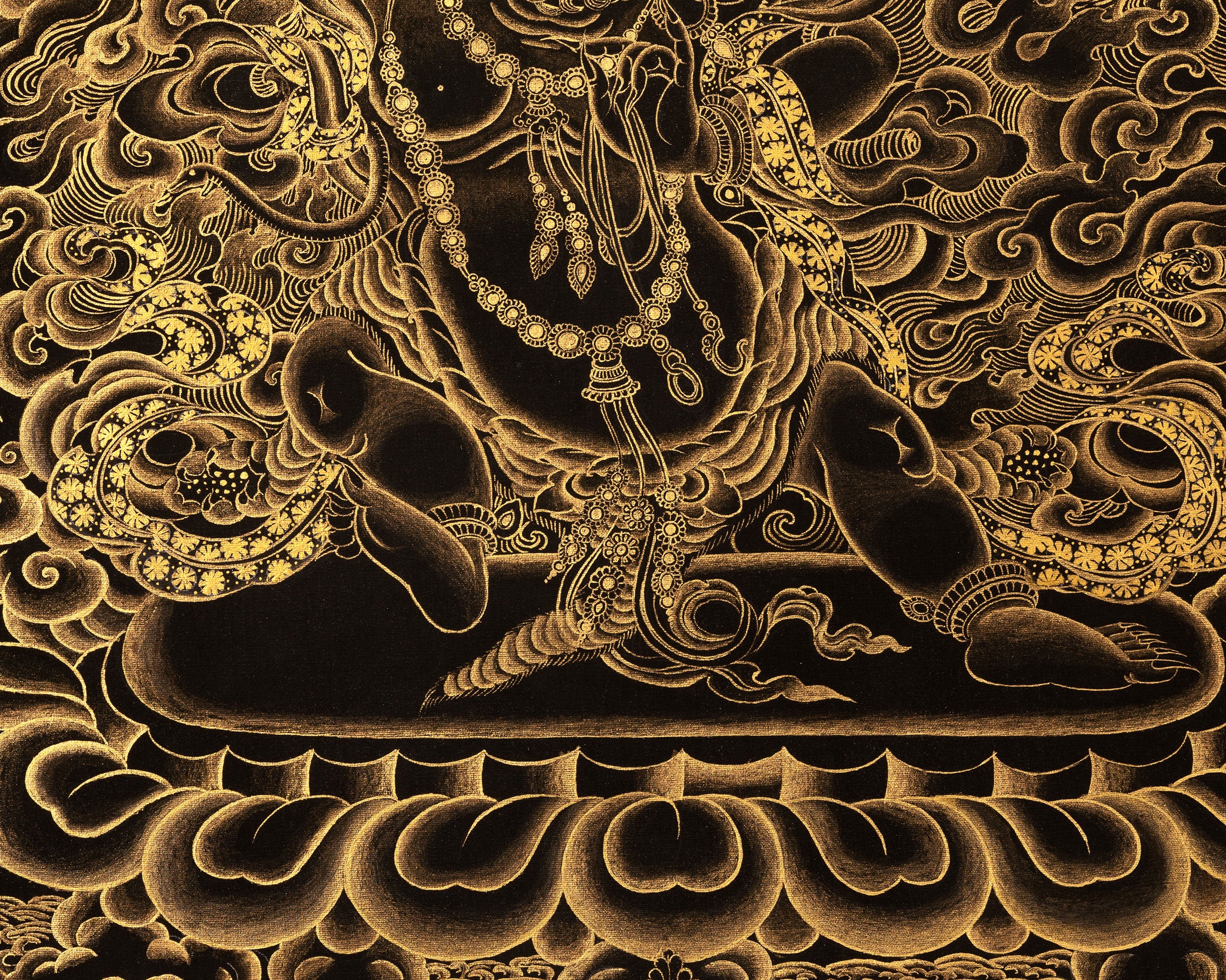 Black and Gold Fierce Vajrapani Thangka | Protector of the Dharma