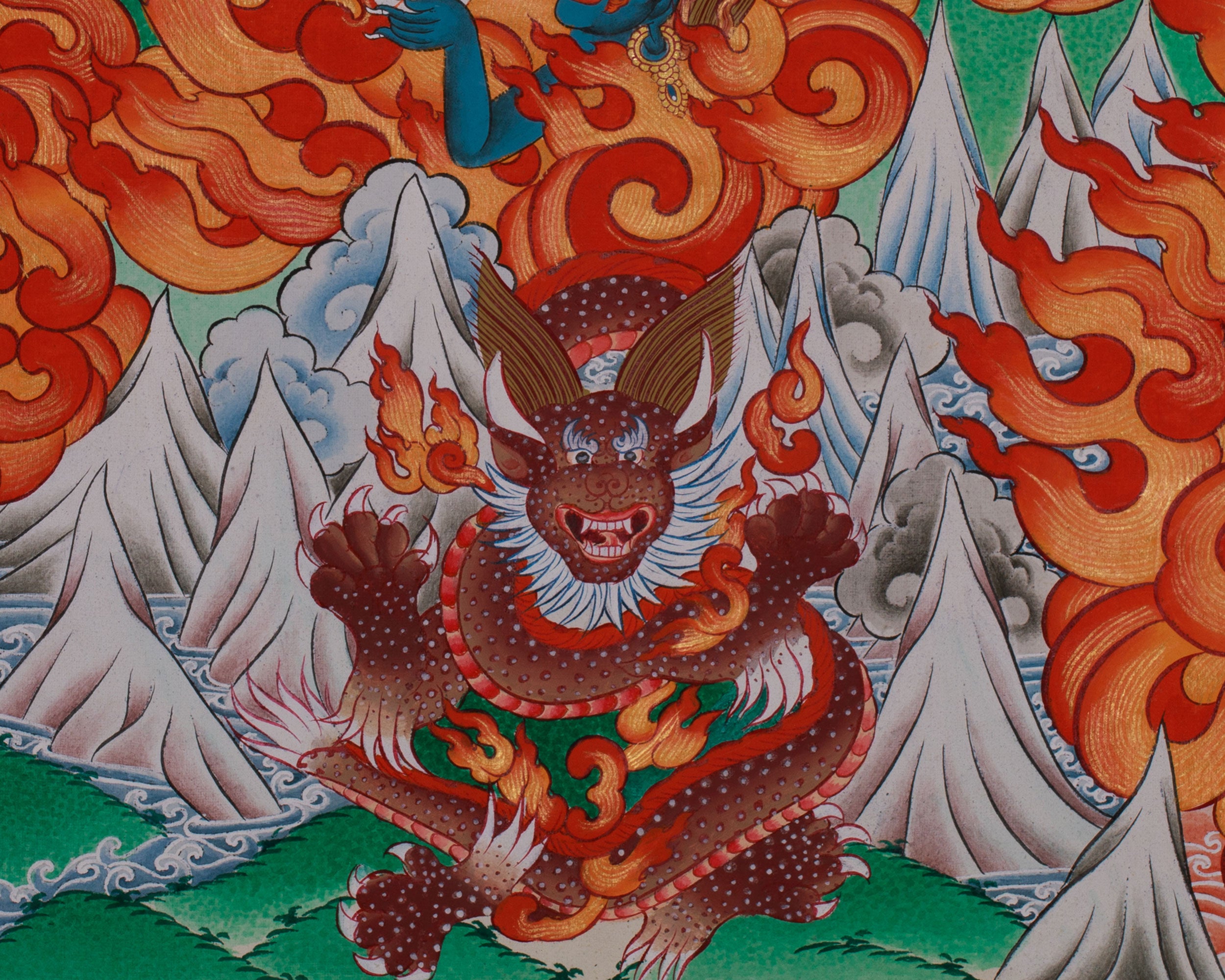Yidam Yamantaka Head Thangka | Guardian Against Ignorance, Fear, and Spiritual Obstacles