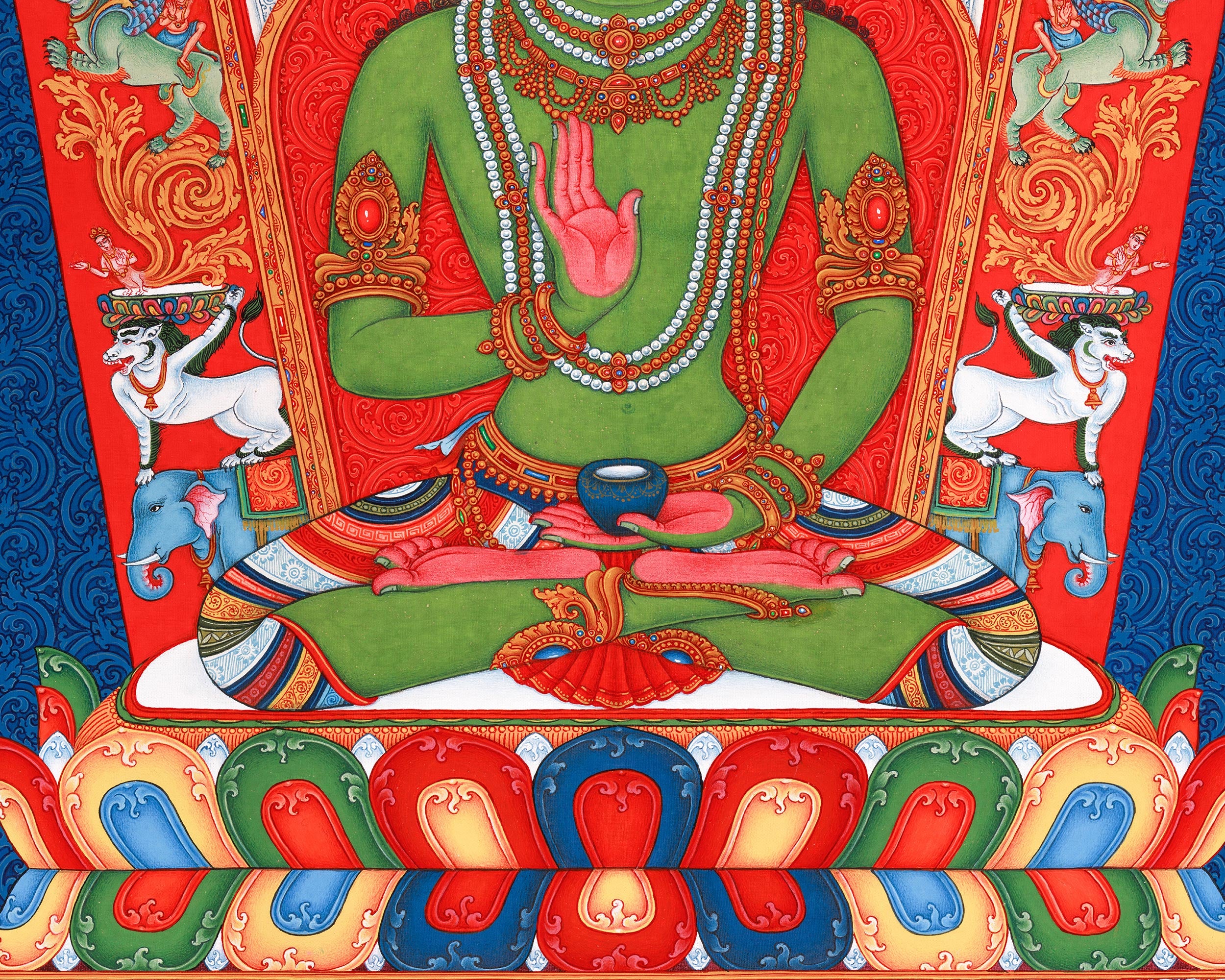 Amoghasiddhi Buddha Thangka Print | Buddha Giclee Canvas | Traditional Paubha Artwork