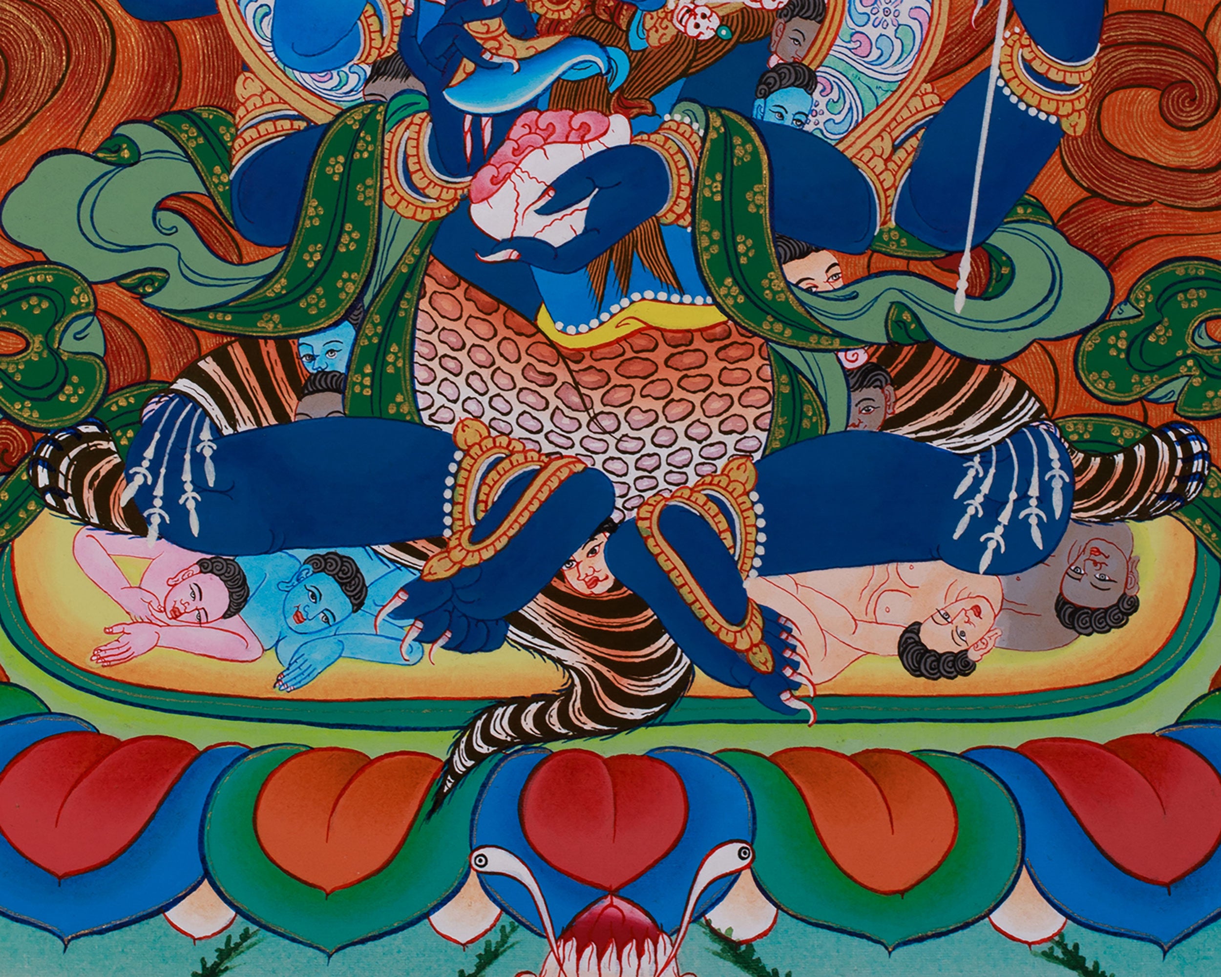 Four Armed Mahakala Thangka With Consort | Wrathful Dharmapala Wall Art