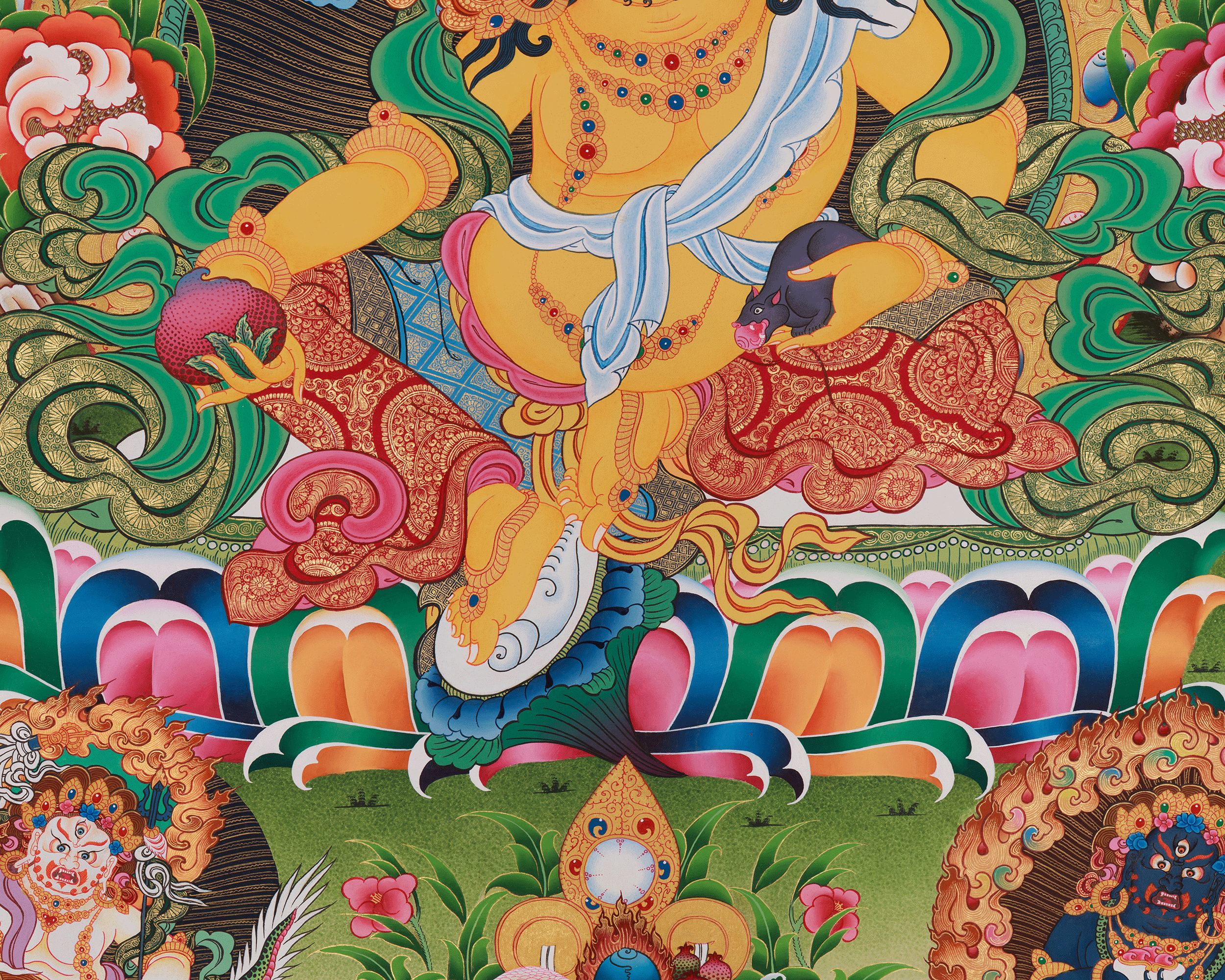 Five Dzambhala Thangka | Embodiments of Abundance in Tibetan Buddhism