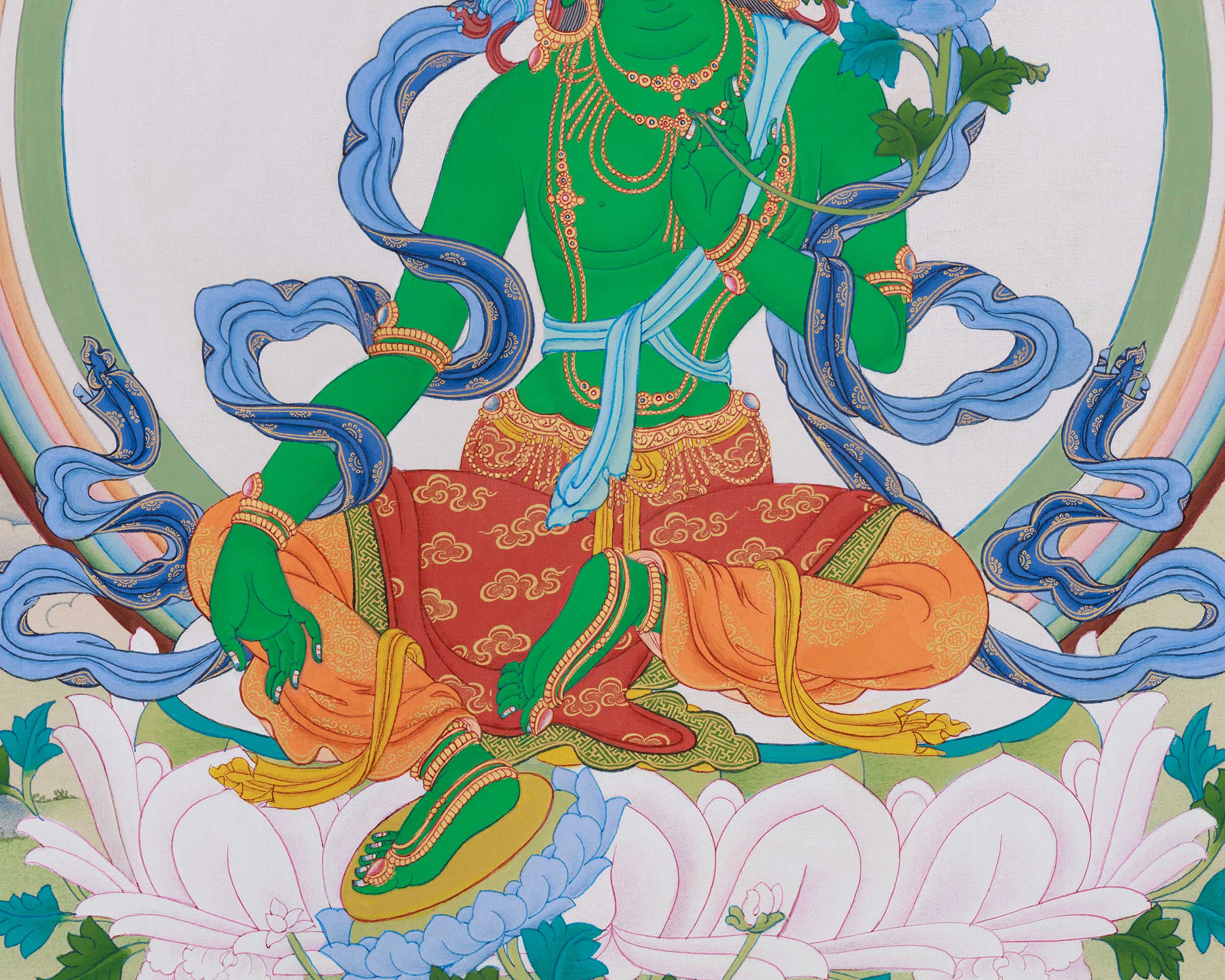 Divine Thangka of Green Tara with Amitabha | Goddess of Compassion and Protection