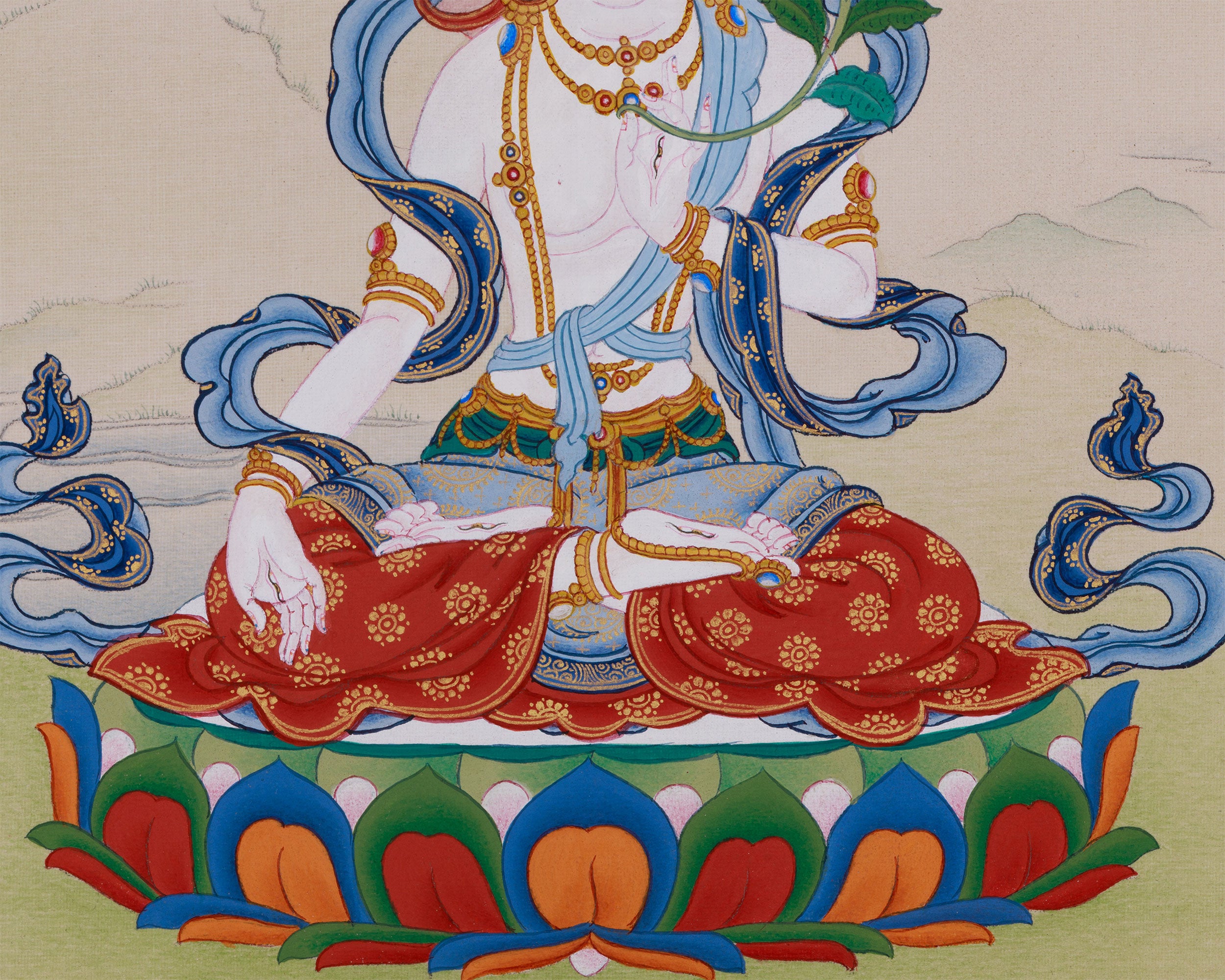 Thangka of White Tara, Goddess of Longevity | A Sacred Symbol of Peace and Health