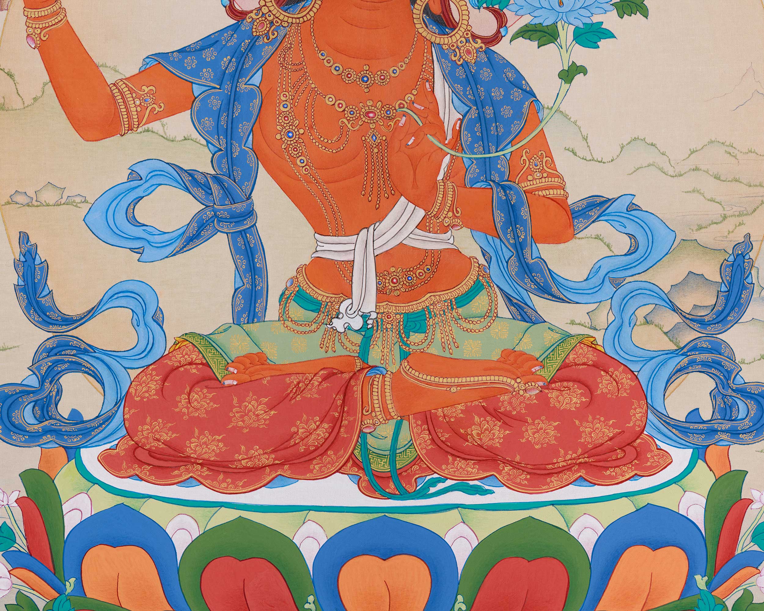 24 Inch Manjushri Thangka | Bodhisattva of Profound Knowledge and Clarity