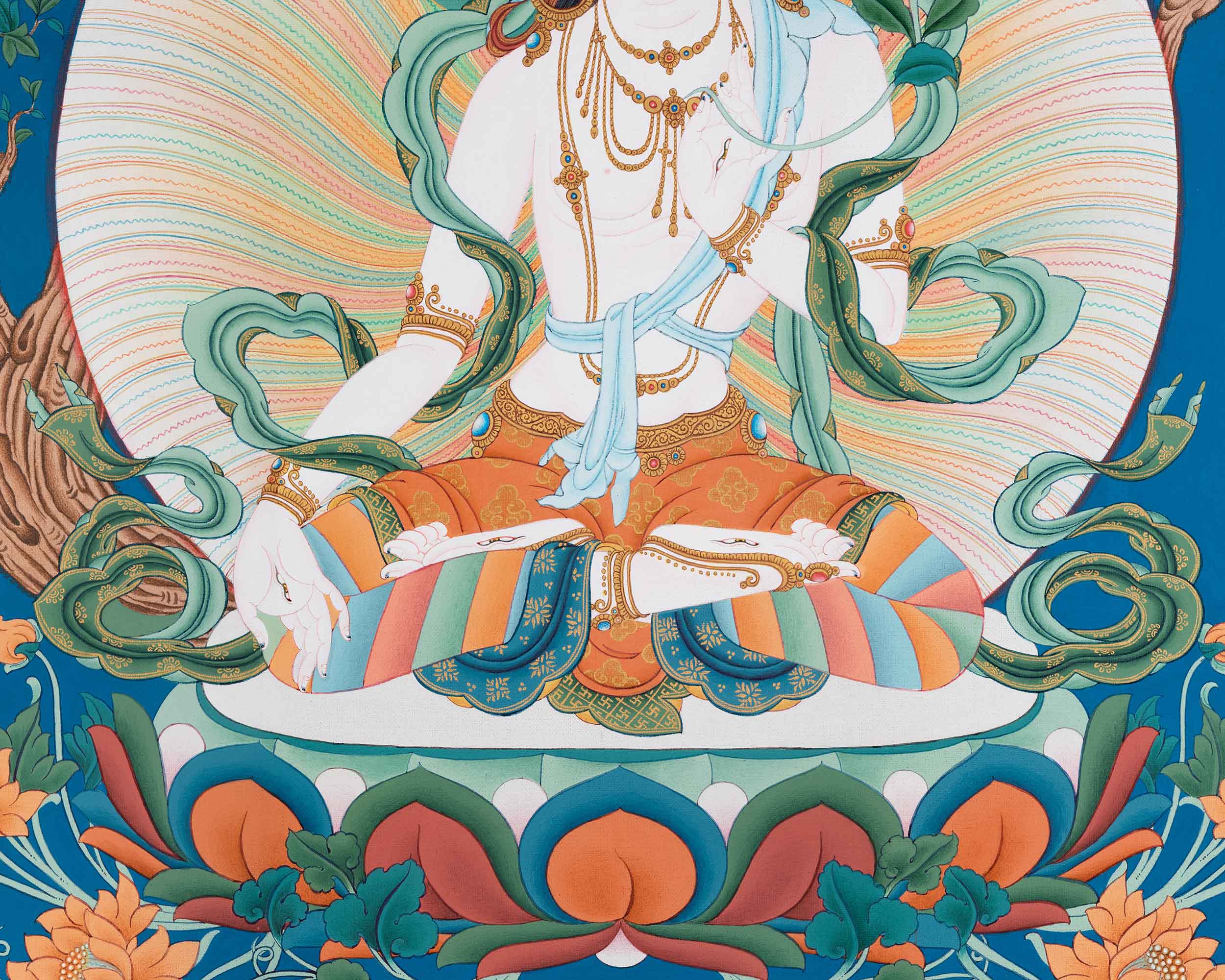 High-Quality Tibetan Goddess White Tara Print | Buddhist Deity of Healing and Longevity
