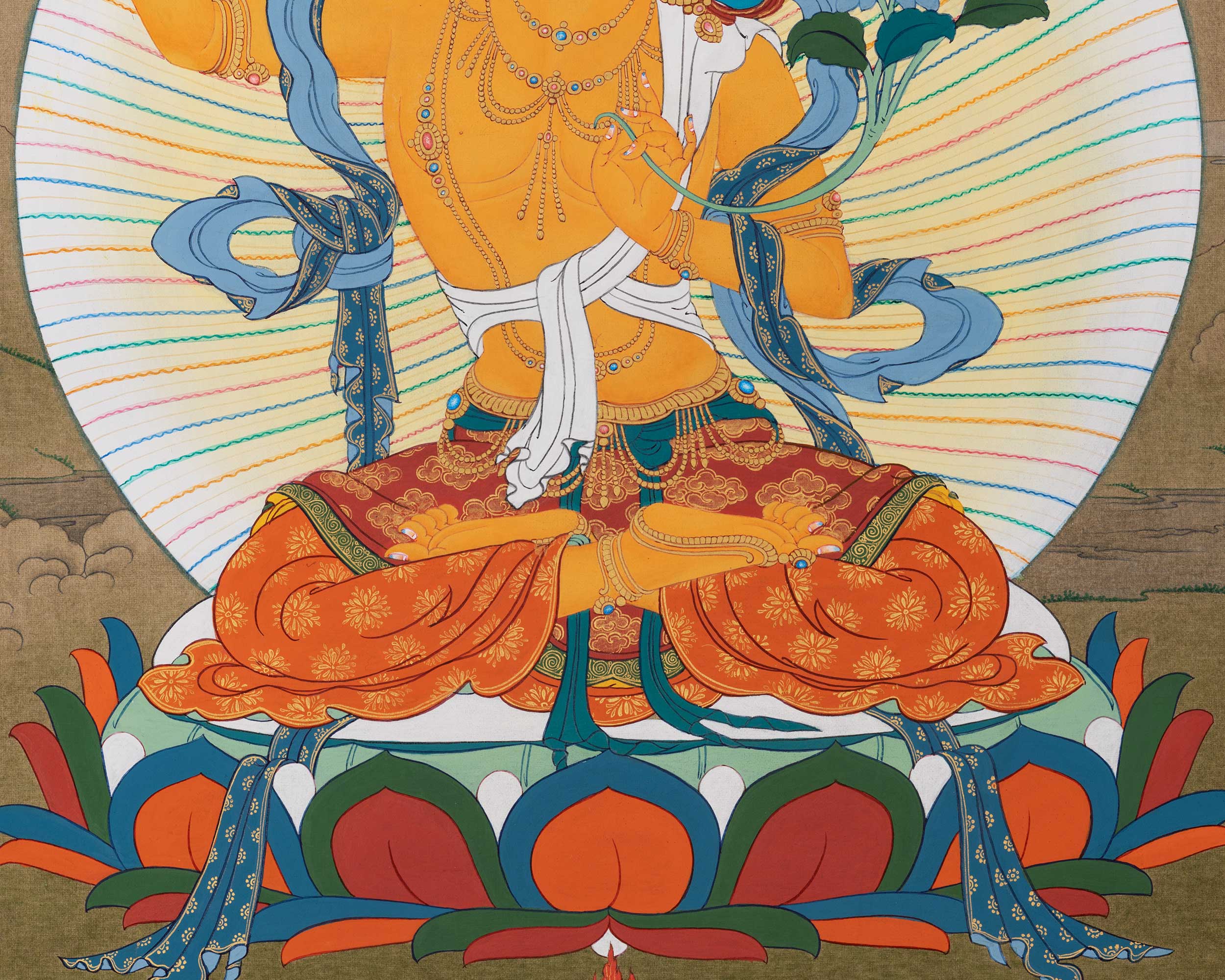 Manjushri, A Traditional Karma Gadri Thangka of Wisdom Buddha