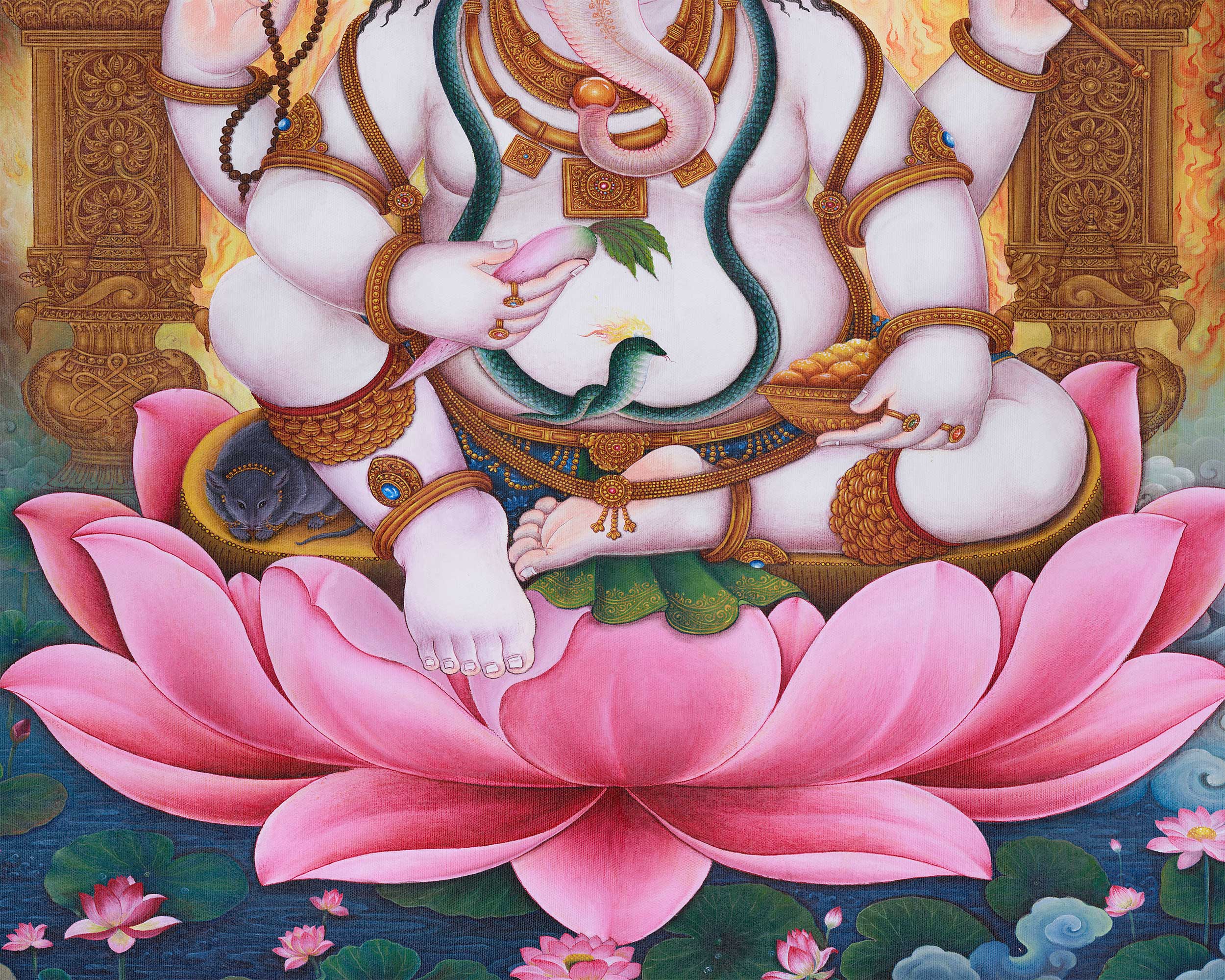 Radiant Lord Ganesh | Blessings of Success and Protection | Paubha Artwork