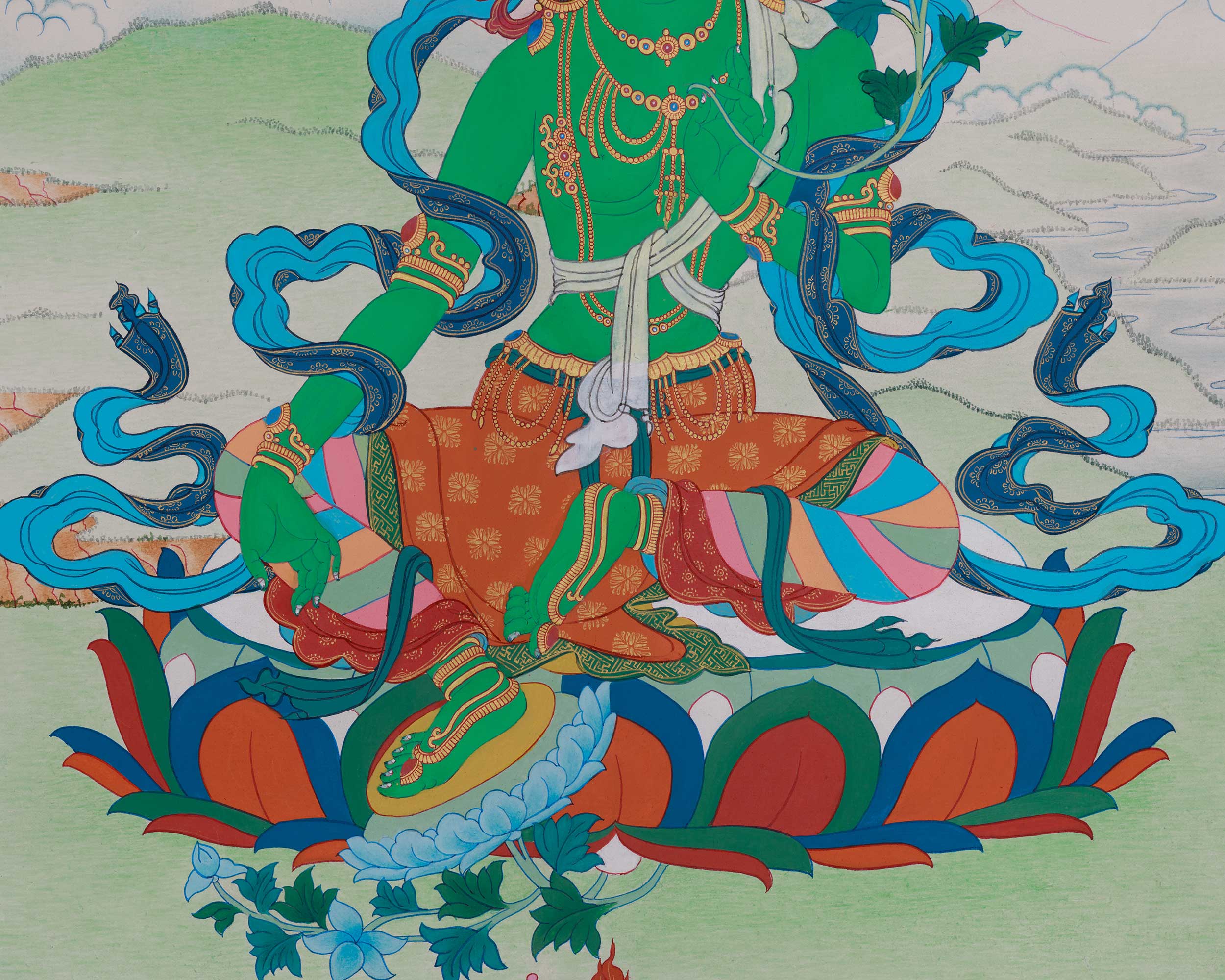 Green Tara, Goddess of Compassion Thangka | Protector and Healer Deity