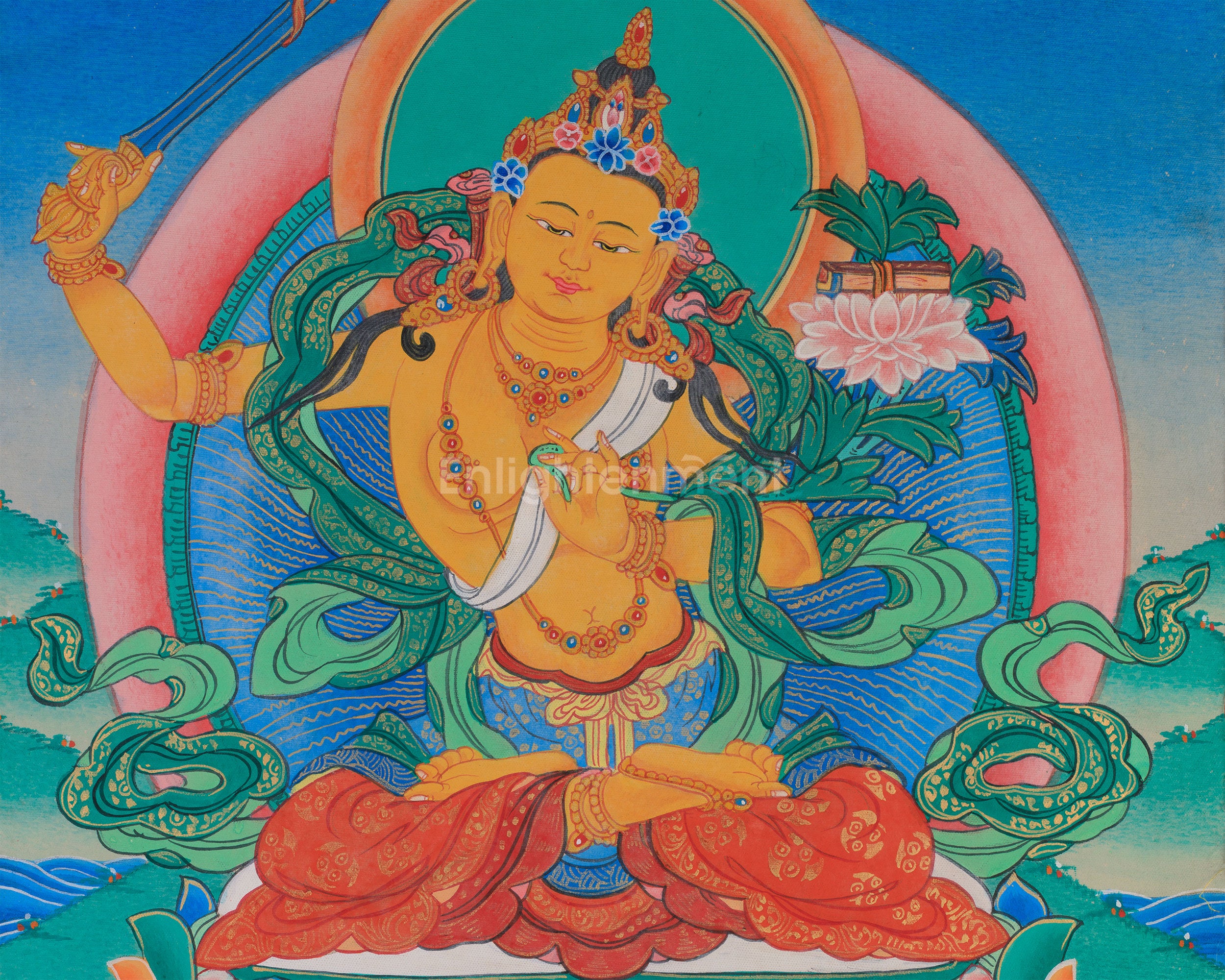 Manjushri: The Knowledge Deity Thangka With Brocade