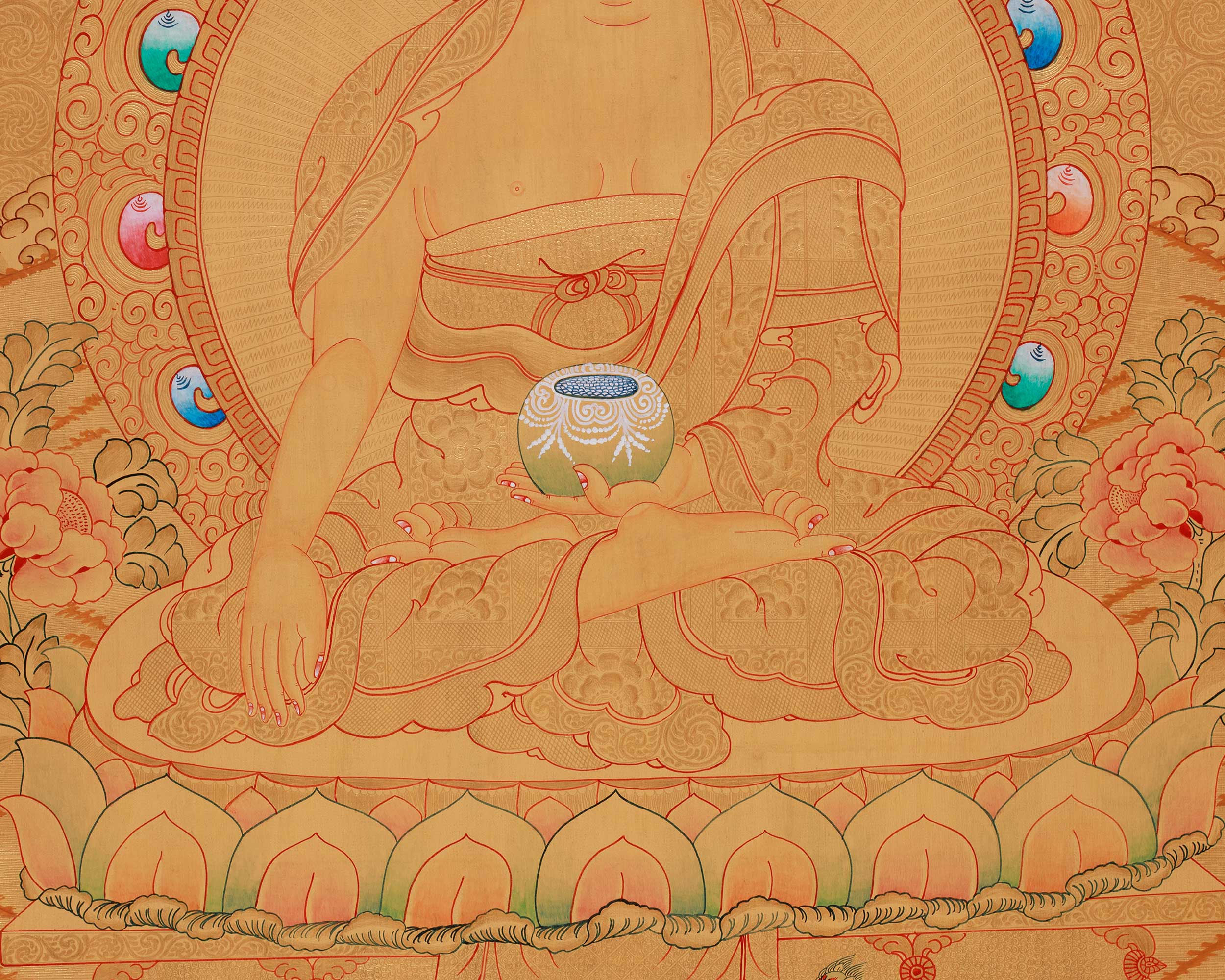 Thangka of Shakyamuni Buddha with Five Dhyani Buddhas | Buddha of Wisdom & Enlightenment
