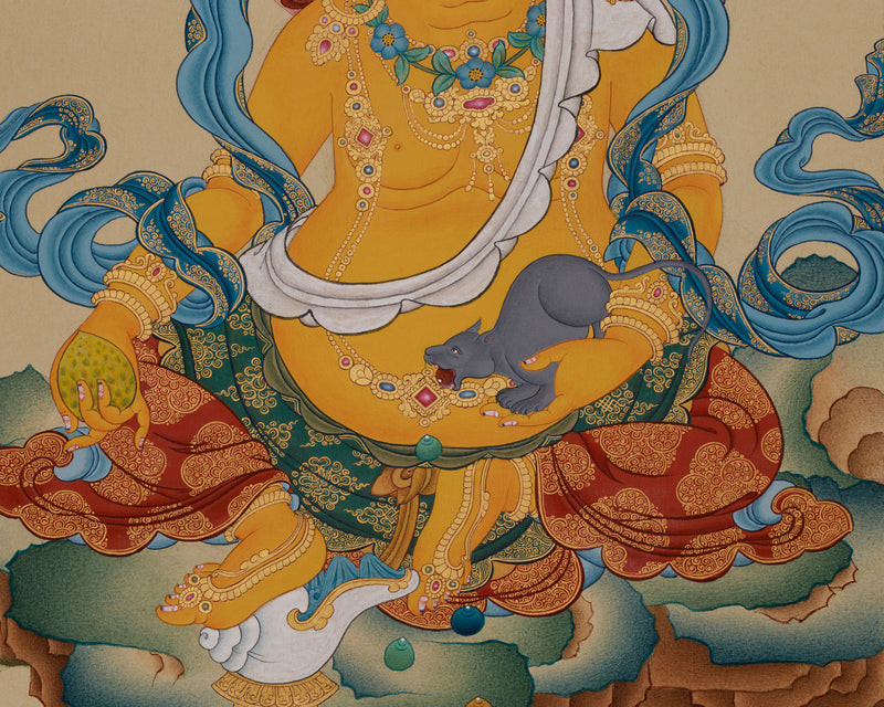 The Wealth Deity, Yellow Dzambhala's Blessings | Exquisite Details with Lhasa Stone and 24K Gold