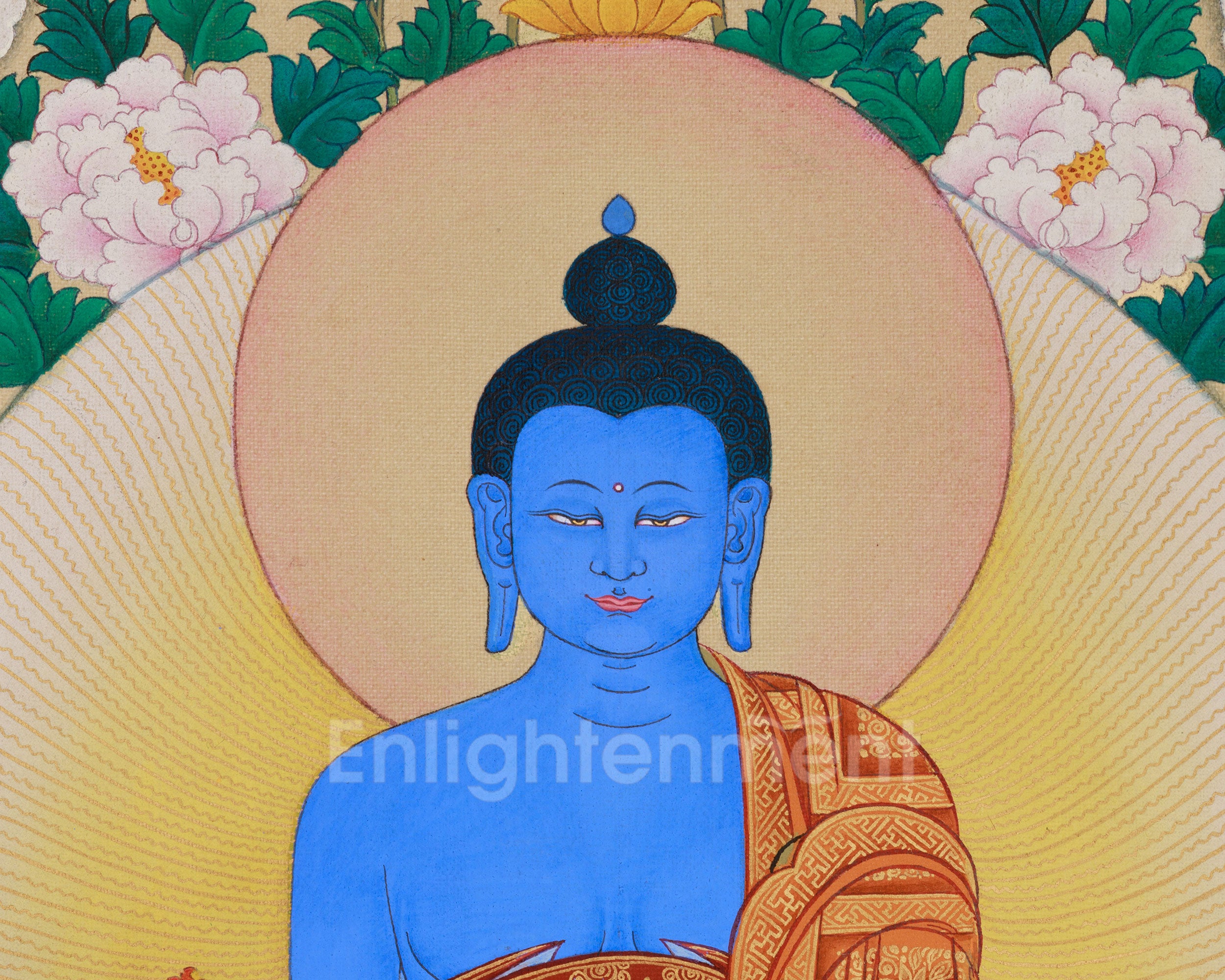 Premium 8 Medicine Buddha Thangka | Healing Deities Artwork with Gold & Natural Colors