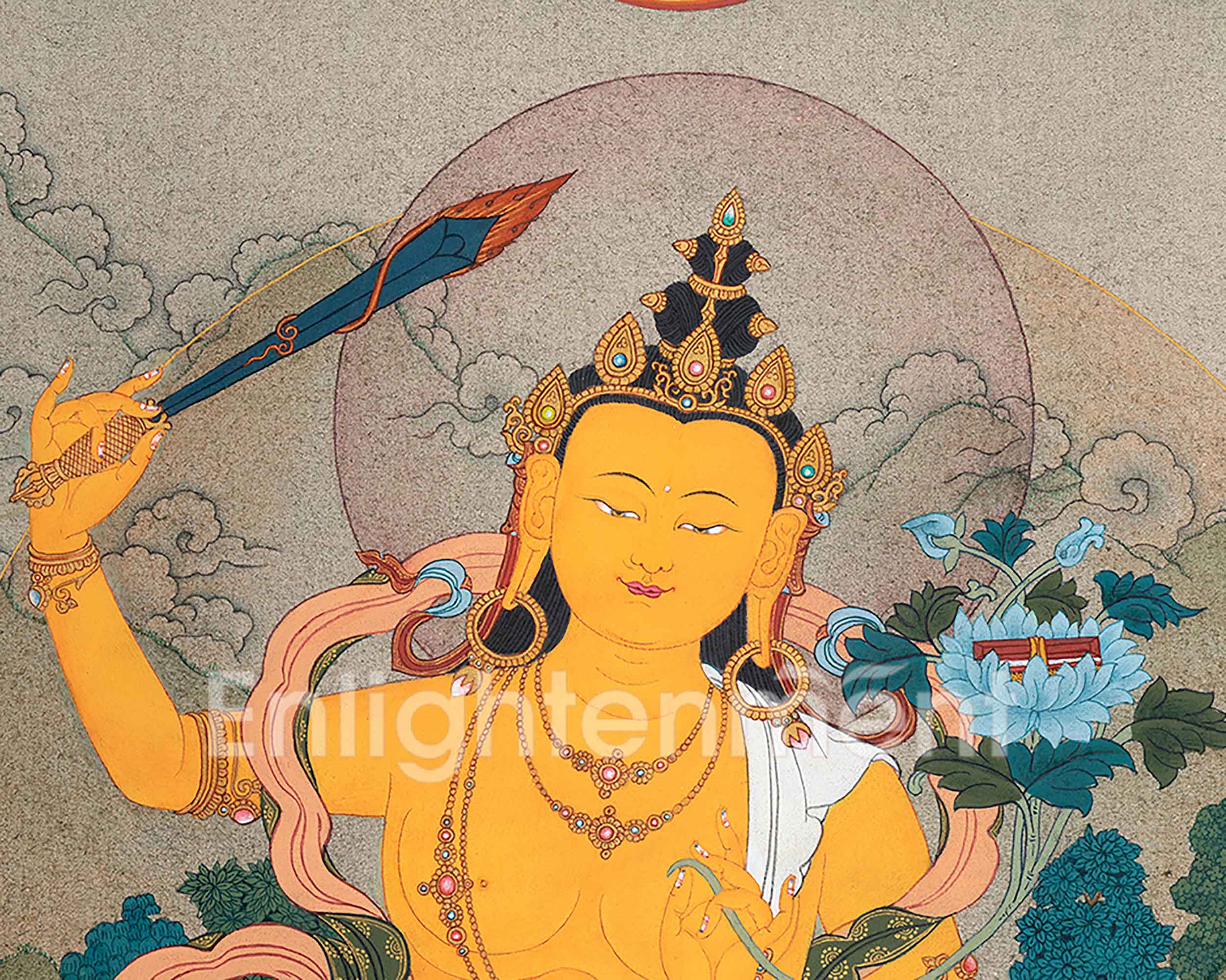 Tibetan Buddhism Manjushree Artwork | Hand Painted Sacred Thangka Painting