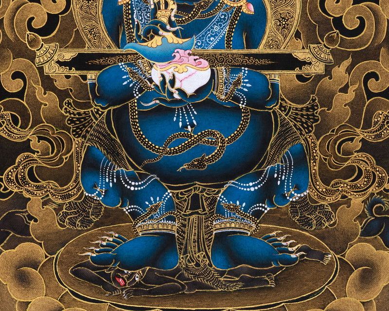 Handpainted Sakya Mahakala Thangka in 24K Gold