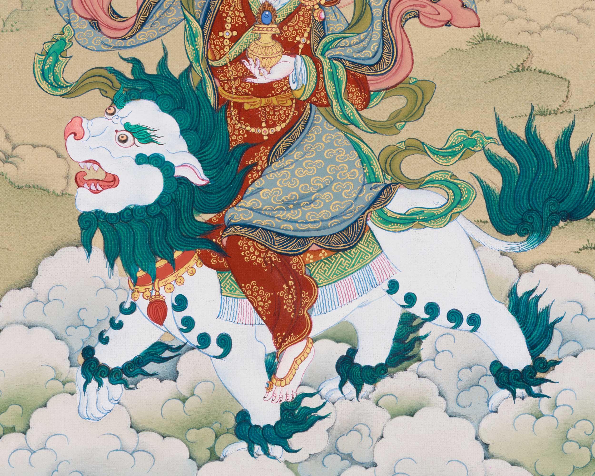 Tsheringma Thangka Painting | Goddess of Longevity with Jetsun Milarepa