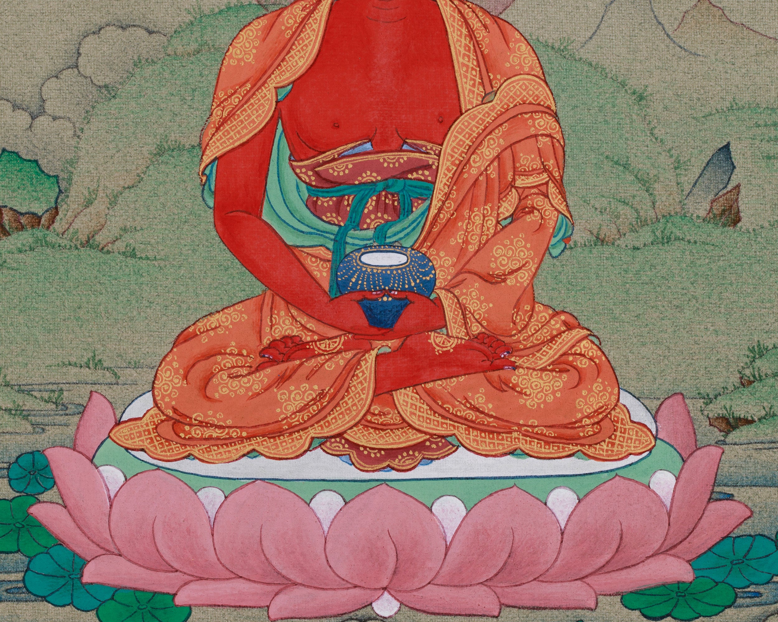 Ruby Red Amitabha Buddha Thangka | Infinite Light & Compassion