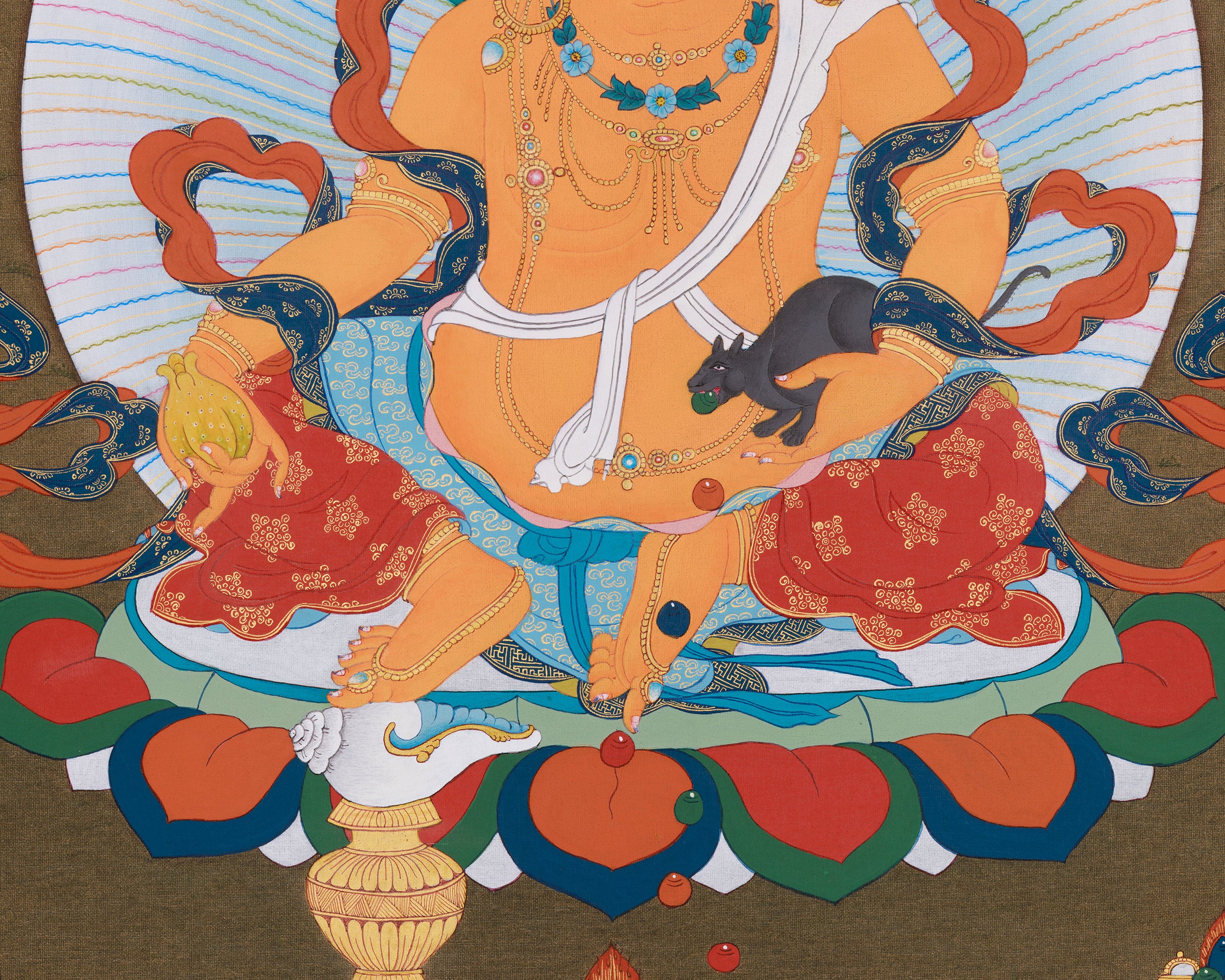 Spiritual Dzambhala Thangka | Wealth & Protection Deity in Traditional Art