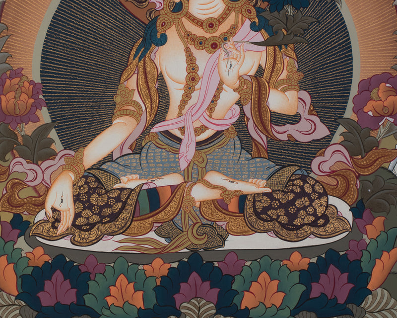 Original Hand-Painted White Tara Thangka Religious Art | Goddess of Healing