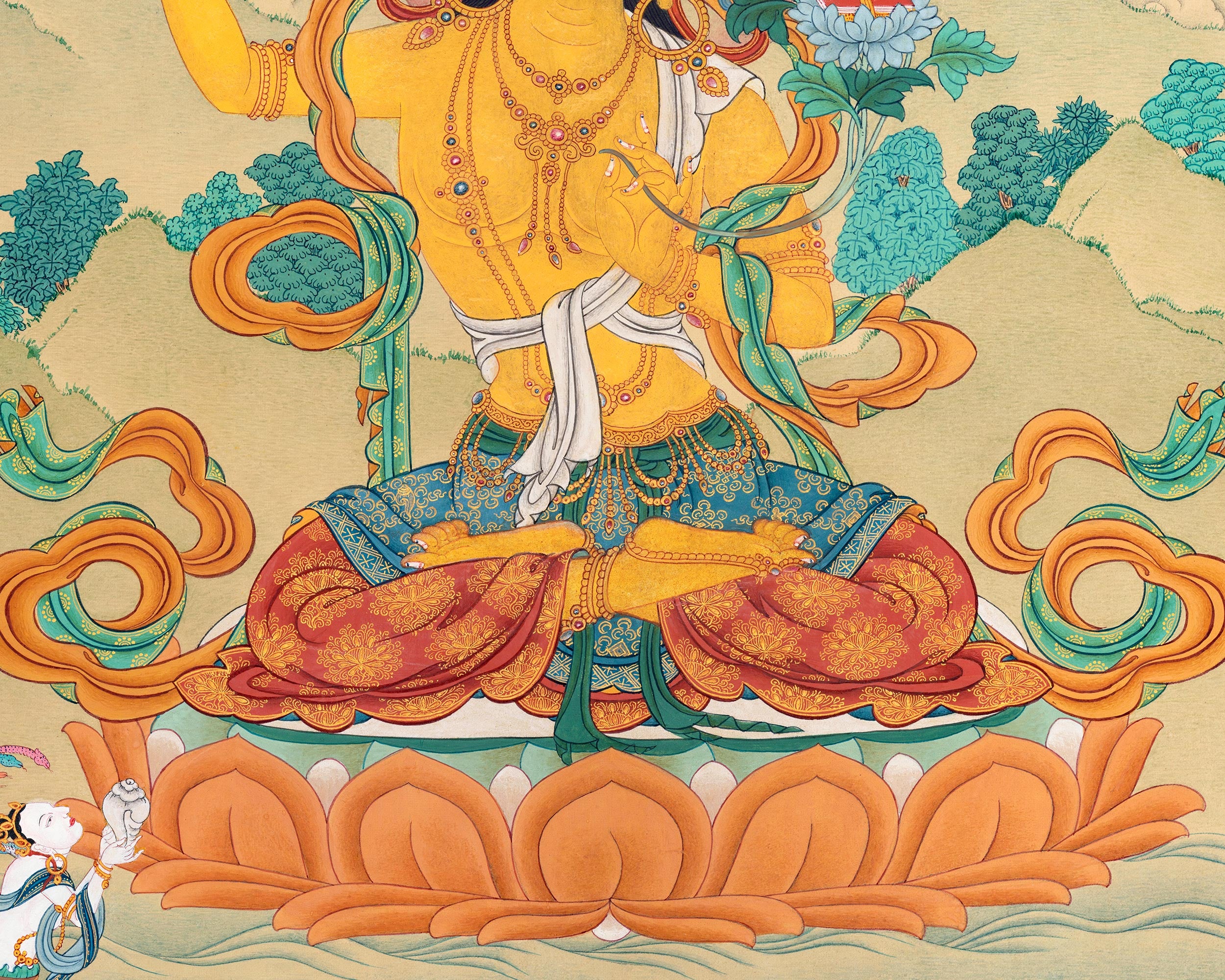 Buddha To Be, Manjushri Thangka | Bodhisattva Artwork for Home Decor | Vajrayana Buddhism